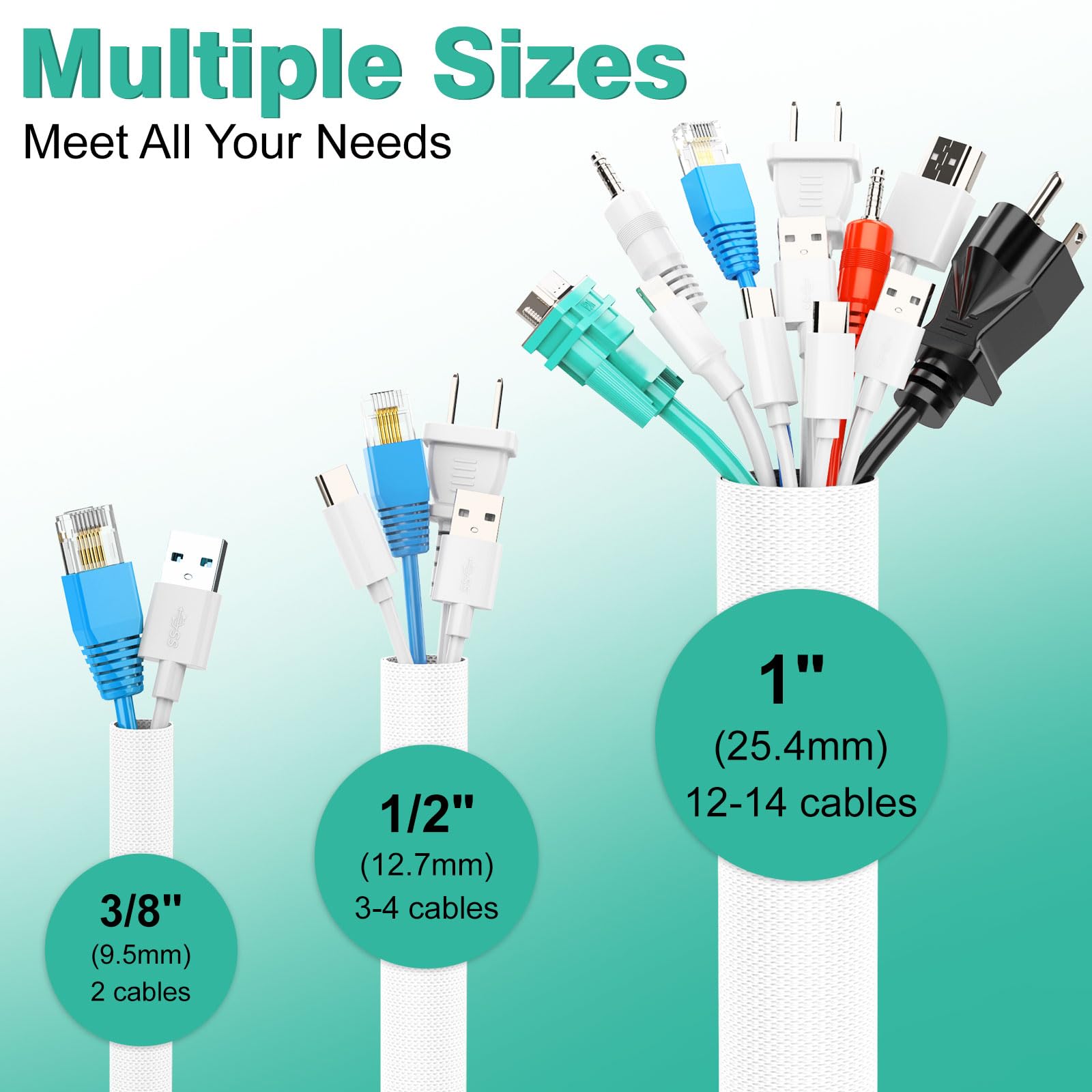 UOMTFAI Pet Cord Protector Flexible Cable Sleeve PET White 10ft 1inch