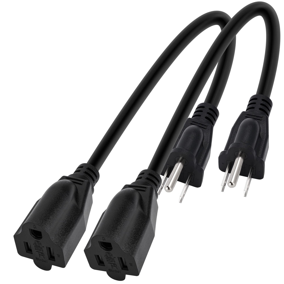 8 Inch Short Power Extension Cord Outlet Saver 2 Pack, 3 Prong Power Cable Strip, Male Plug To Female Socket Adapter, Etl Certif