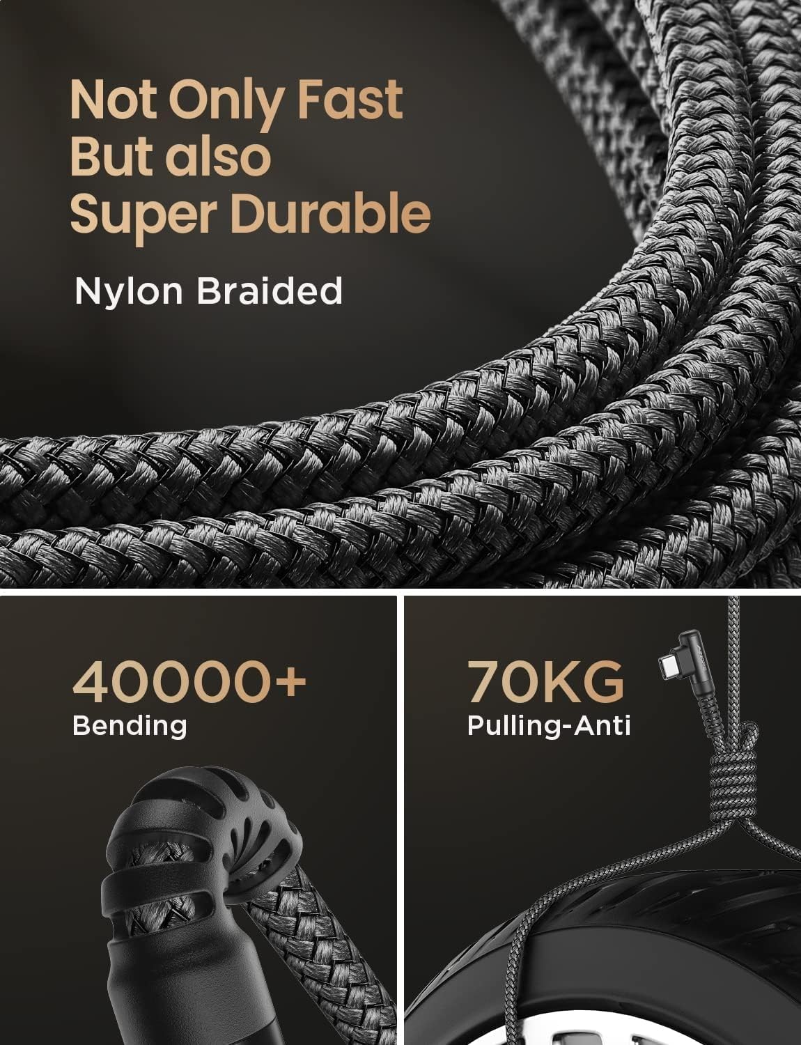 Ainope Right Angle Usb Type C Cable [3 Pack 3.3Ft/6.6Ft/10Ft] 3.1A Fast Charging Usb To Usb C Cable, Nylon Braided Usb C Chargin