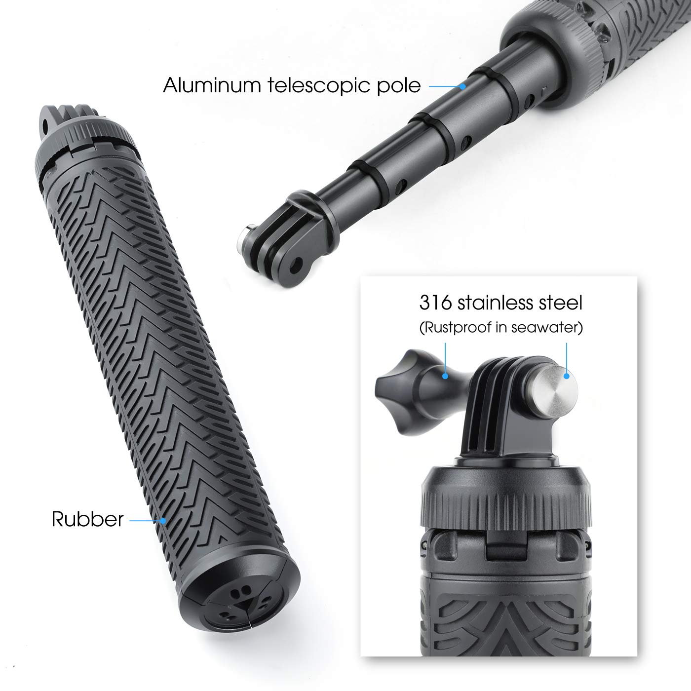 Soonsun 3-In-1 Aluminum Telescoping Selfie Stick Waterproof Monopod Pole Handheld Grip Tripod Stand For Gopro Hero 12 11 10 9 8