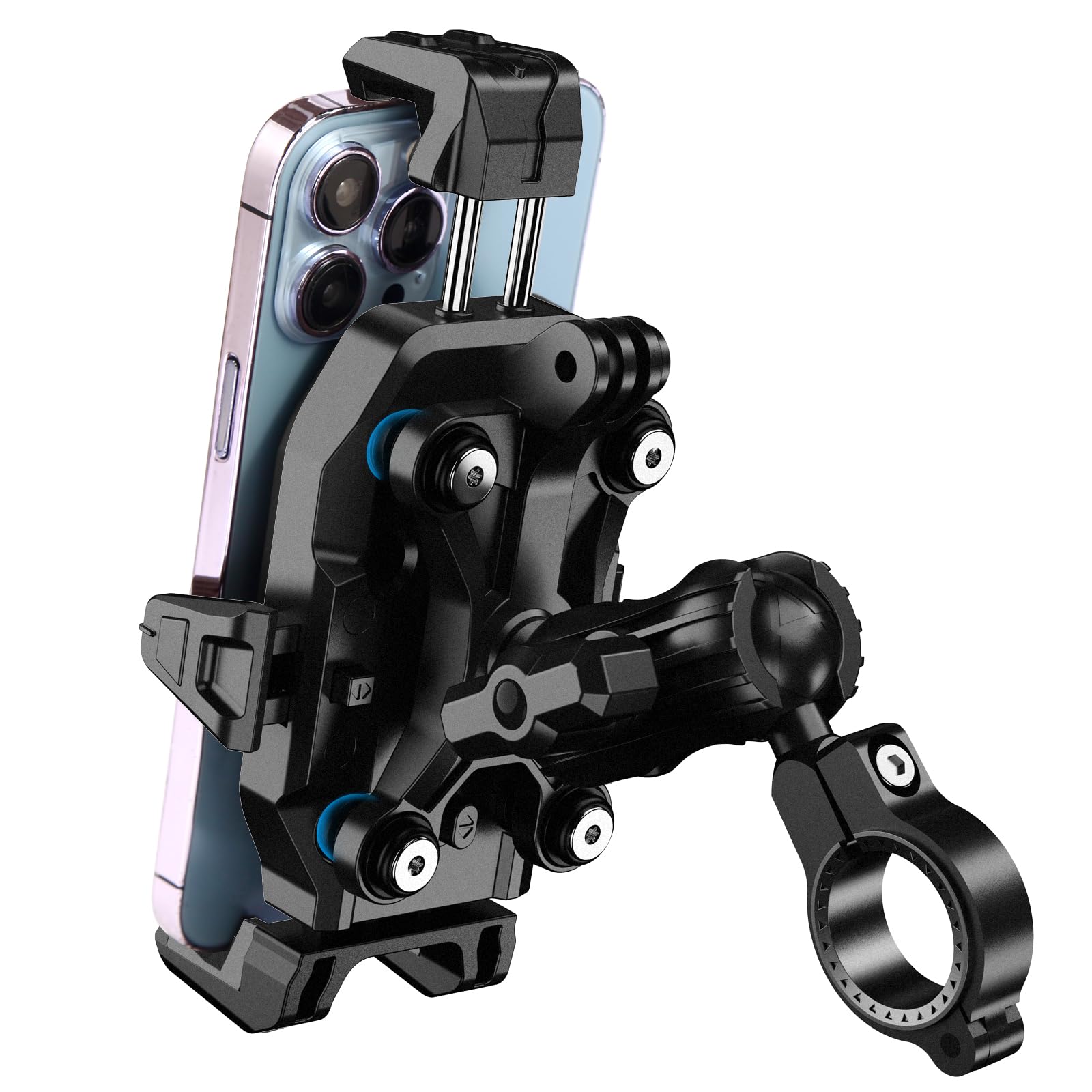 Motorcycle Phone Mount Anti-Vibration with 4 Shock Absorbers, Universal 22-32mm Handlebar Fit for Bikes/Motorcycles/EBikes, 720 