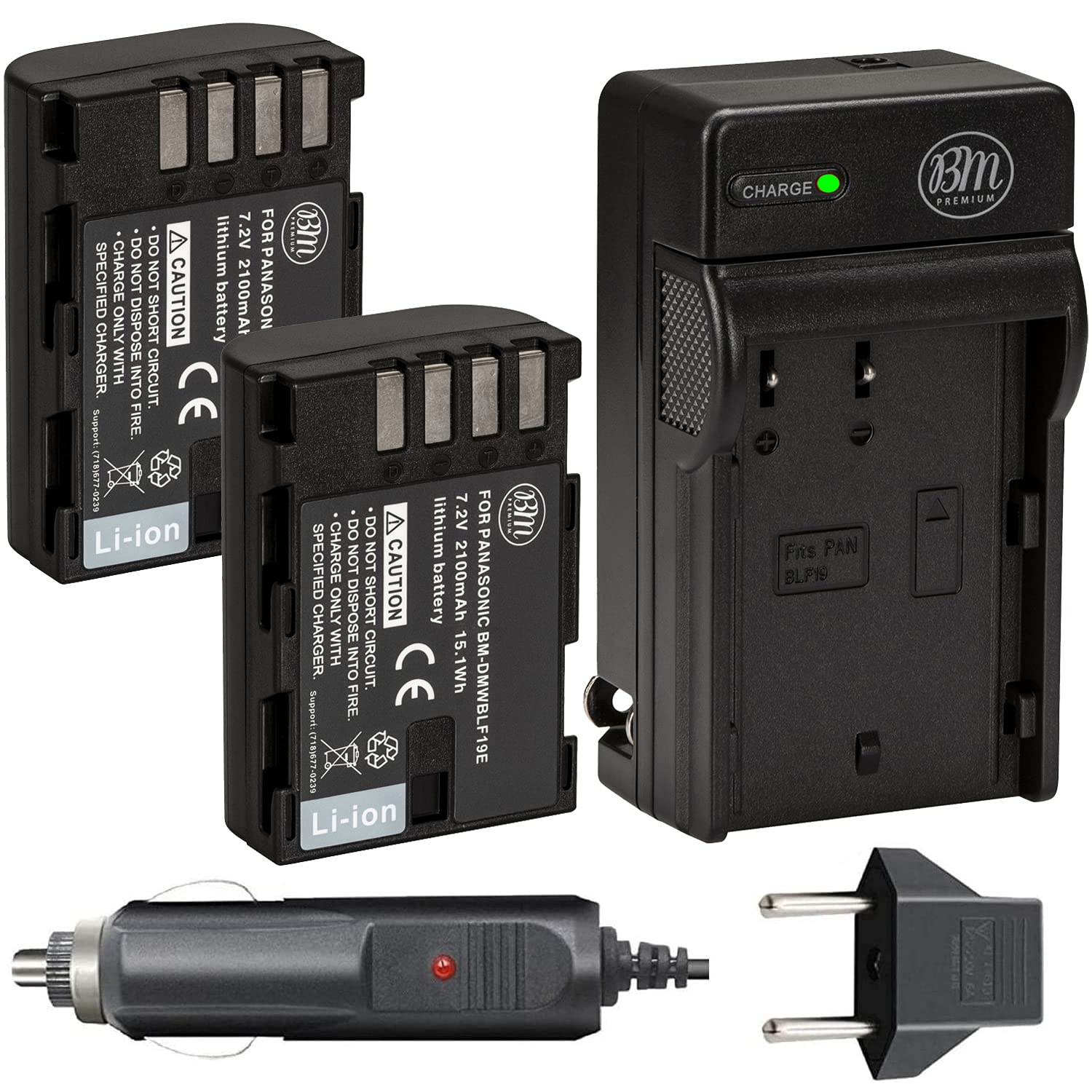 Bm Premium 2 Pack Of Dmw Blf19, Dmw Blf19E, Dmw Blf19Pp Batteries And Charger For Panasonic Lumix Dc G9, Dc Gh5, Dmc Gh3, Dmc Gh