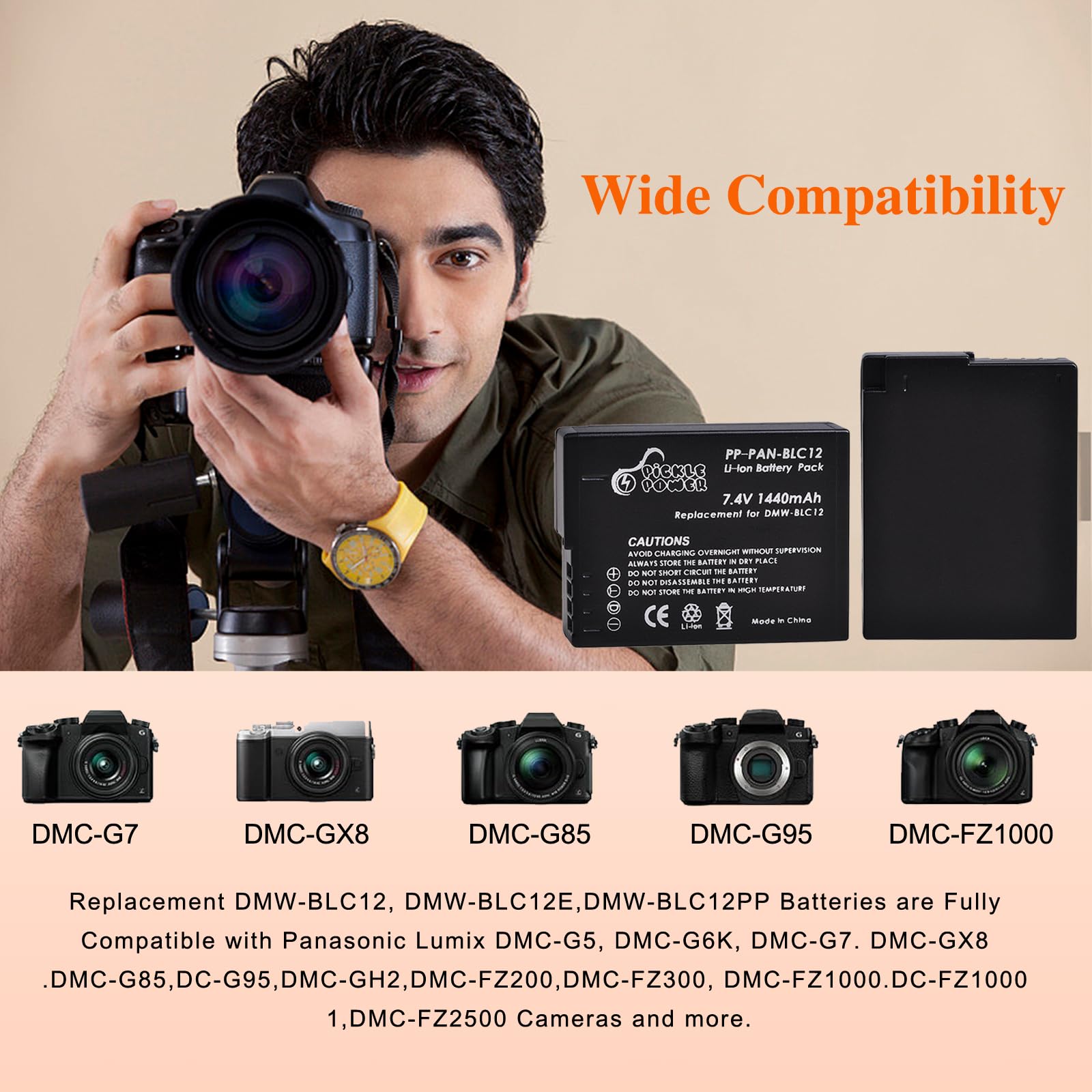 Pickle Power Dmw Blc12 Dmw Blc12E Dmw Blc12Pp Battery And Charger Set For Panasonic Lumix Dmc Fz1000 Dmc Fz200 Dmc Fz2500 Dmc G6