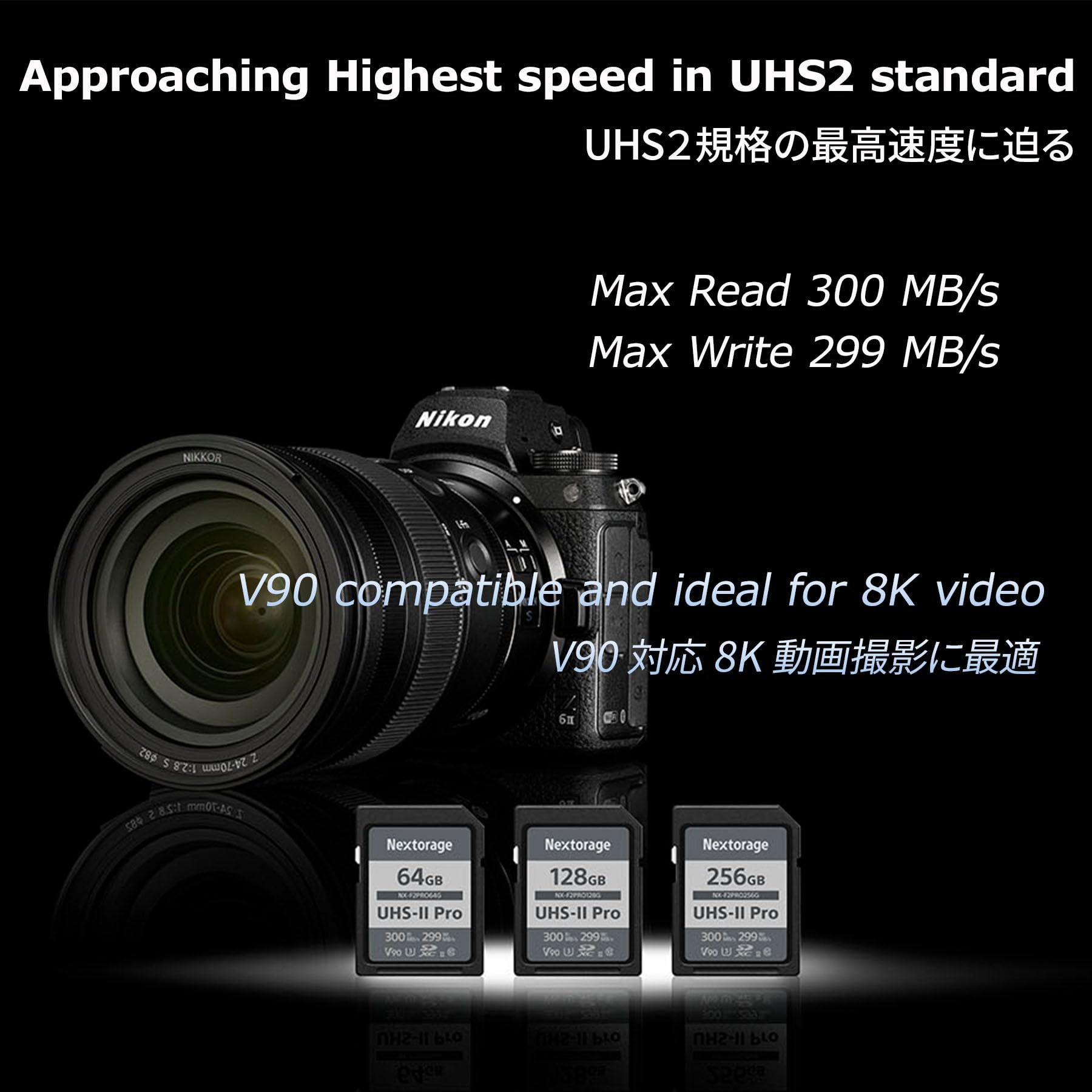 Nextorage 64Gb Sdxc Uhs Ii V90 Japanese Brand Pslc Max. Write Speed 299Mb/S Max. Read Speed 300Mb/S 4K Recording Nx F2Pro64G Sd Card Memory For Camera