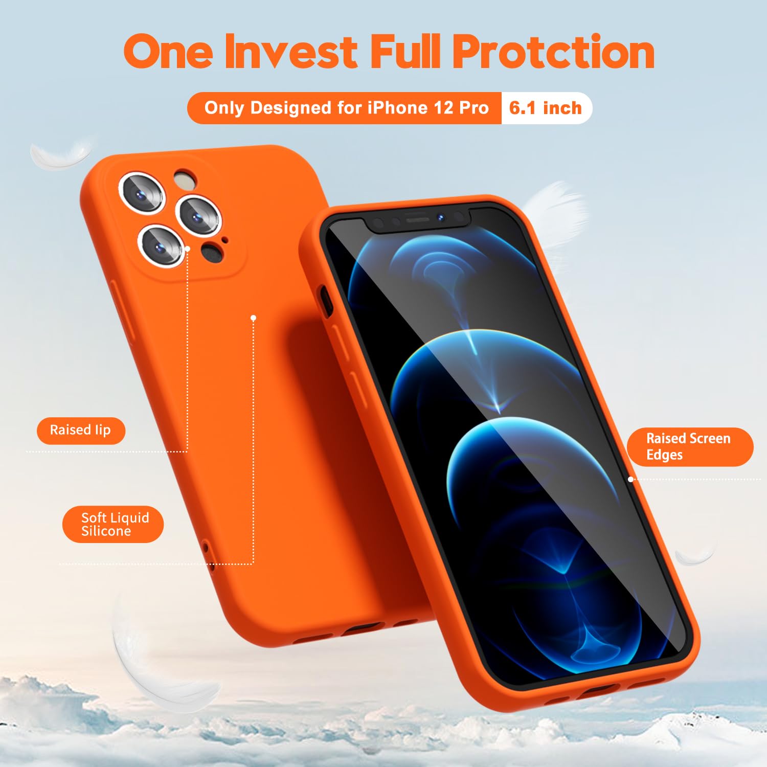Oakxco For Iphone 12 Pro Case Liquid Silicone, Fluorescent Bright Solid Color, Soft Rubber Gel Elegant Aesthetic Cover, Thin Sli