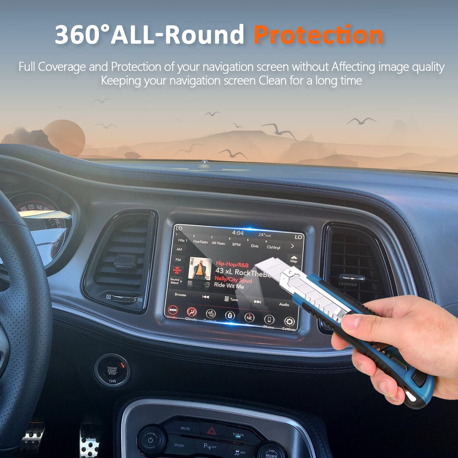 Cdefg Tempered Glass Screen Protector For 2015 2023 Dodge Challenger/Charger 8.4' Touch Screen, Navigation Radio Infotainment Display Glass Protective Screen Film (8.4 Inch)