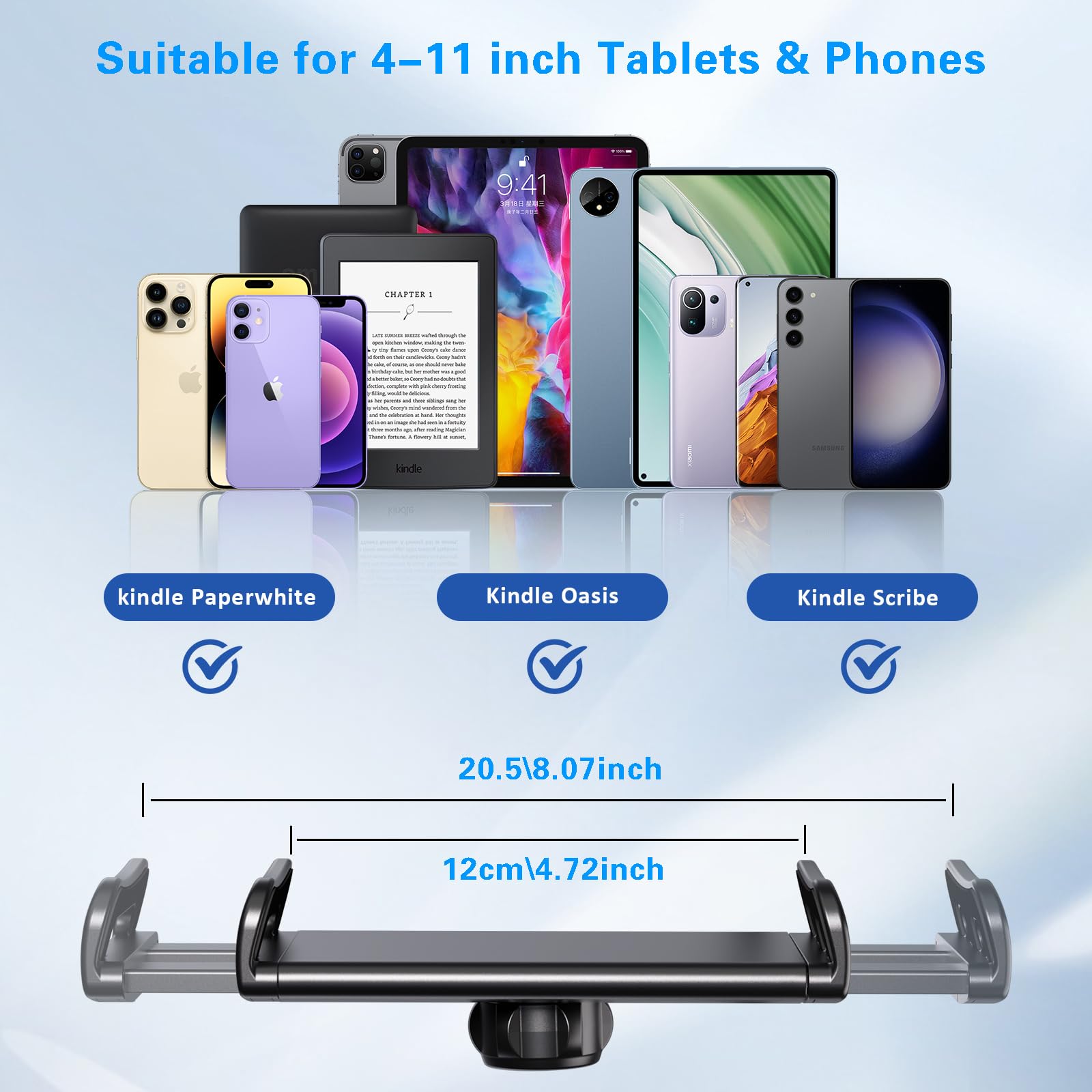 Kefotic Gooseneck Tablet Holder For Kindle Reading In Bed With Page Turner Remote, Hands Free Desk Bedside Lazy Arm Stand For Ki