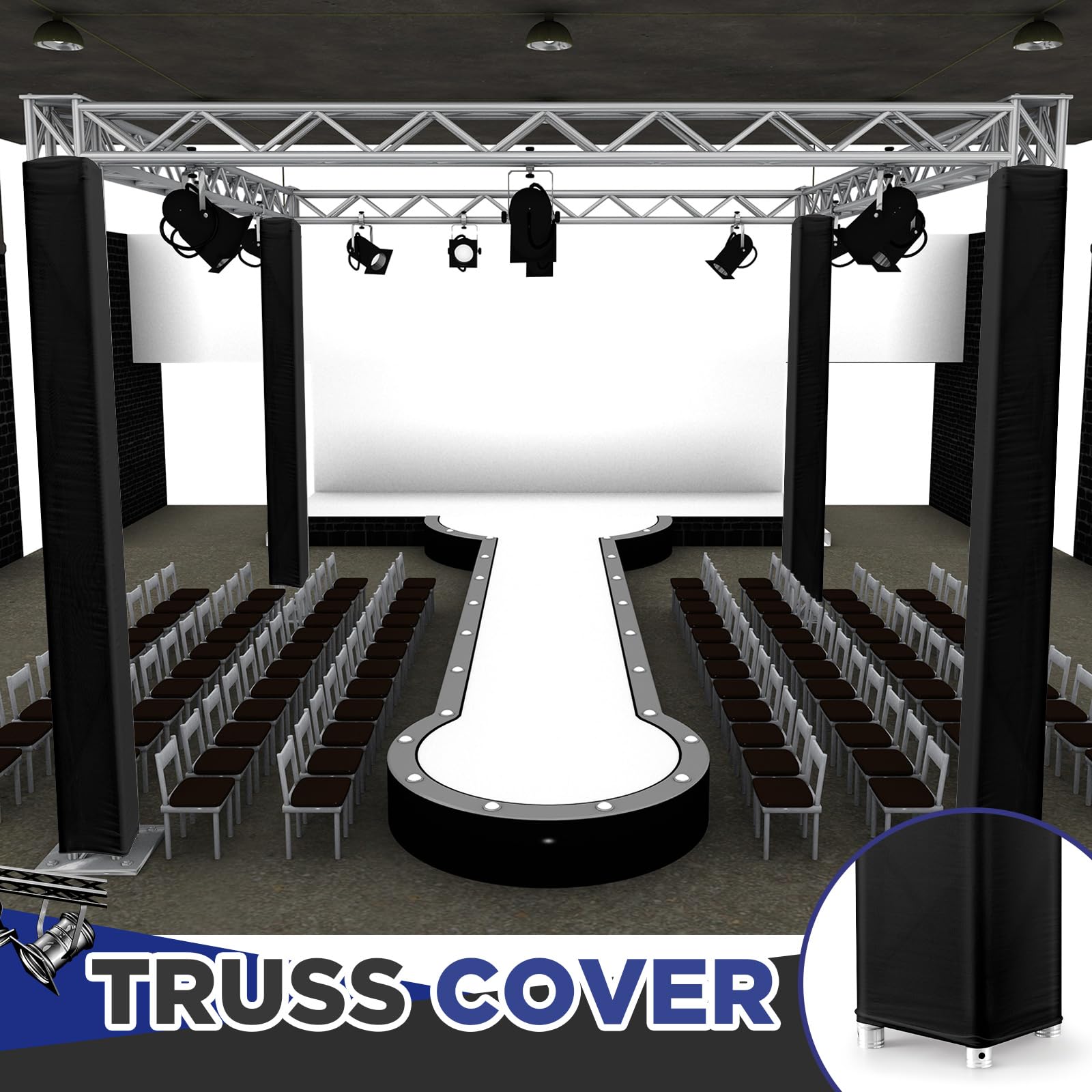 Hahafelt 2 Pcs Black Truss Cover Fits 8.2 Ft X 12 In Box Truss Scrim Elastic Fabric Seamless Integration Easy Installation Pull