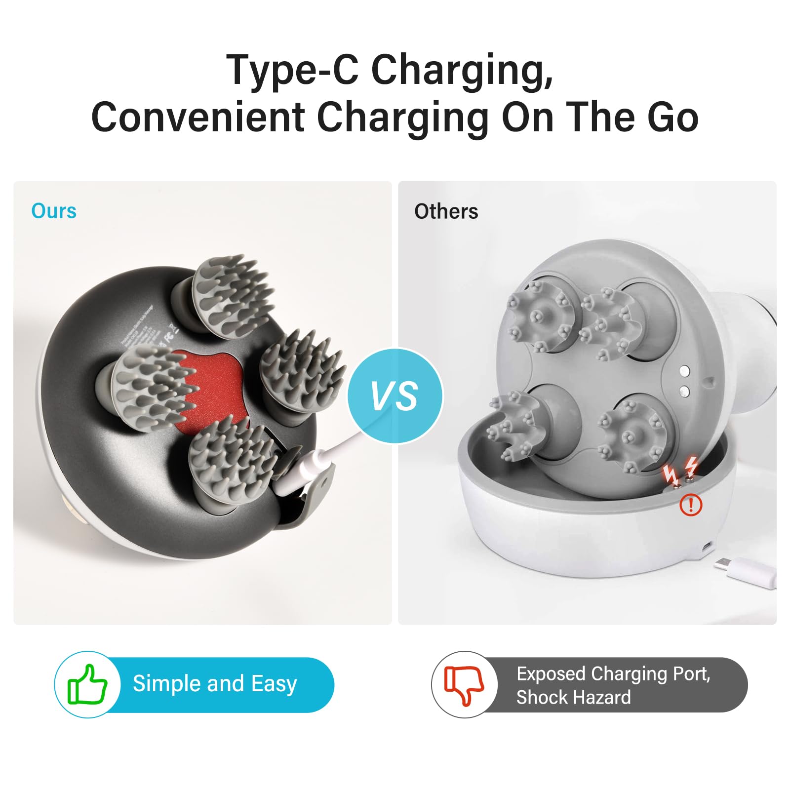 Arboleaf Scalp Massager Rechargeable Head Massager Scalp Stress Relax, Waterproof Handheld Hair Scratcher With 8 Removable Massa