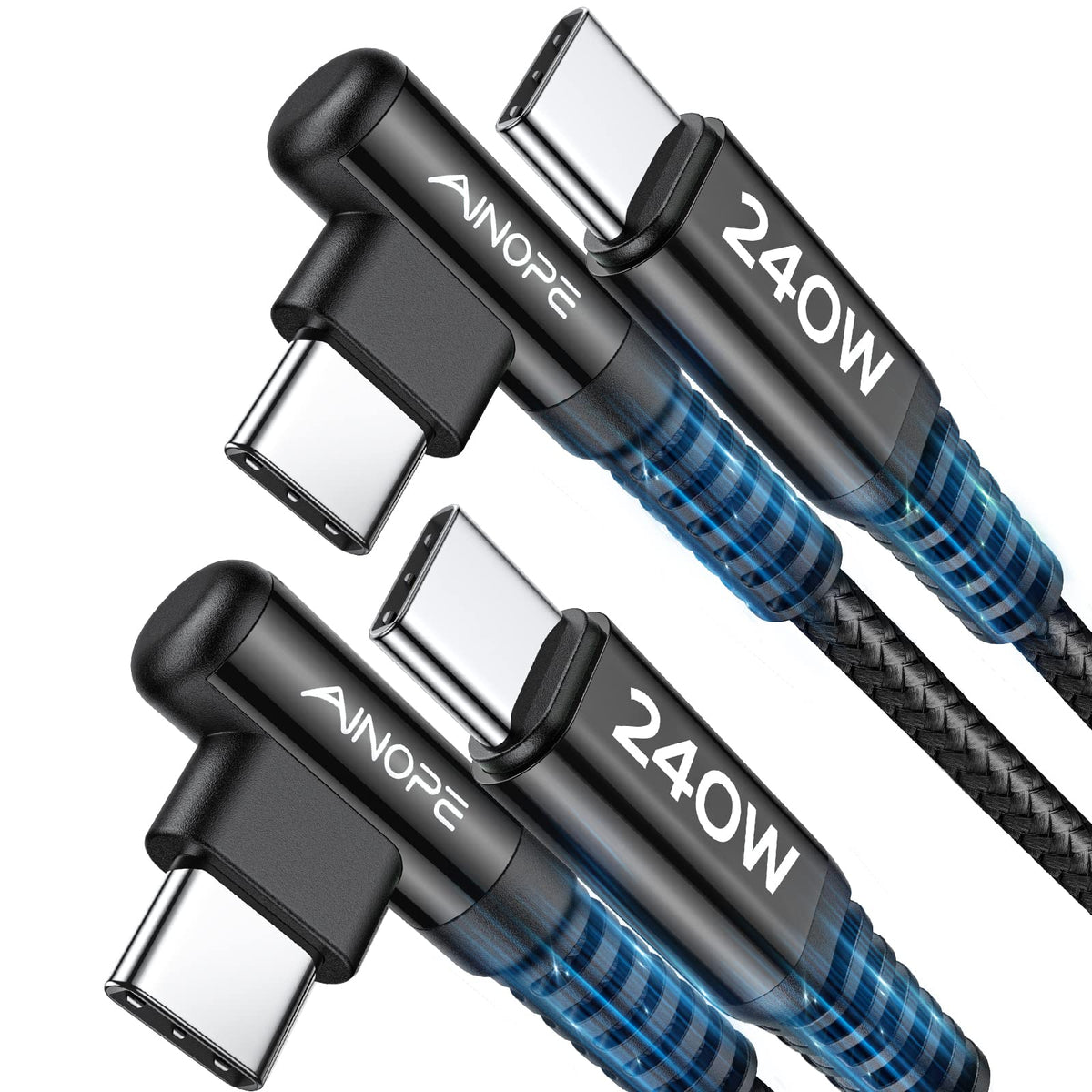 Ainope 240W Usb C To Usb C Cable (3.3Ft 2Pack Chubby Cable Usb C) Usb C To Usb C Fast Charging Cable, Right Angle Usb C Charger