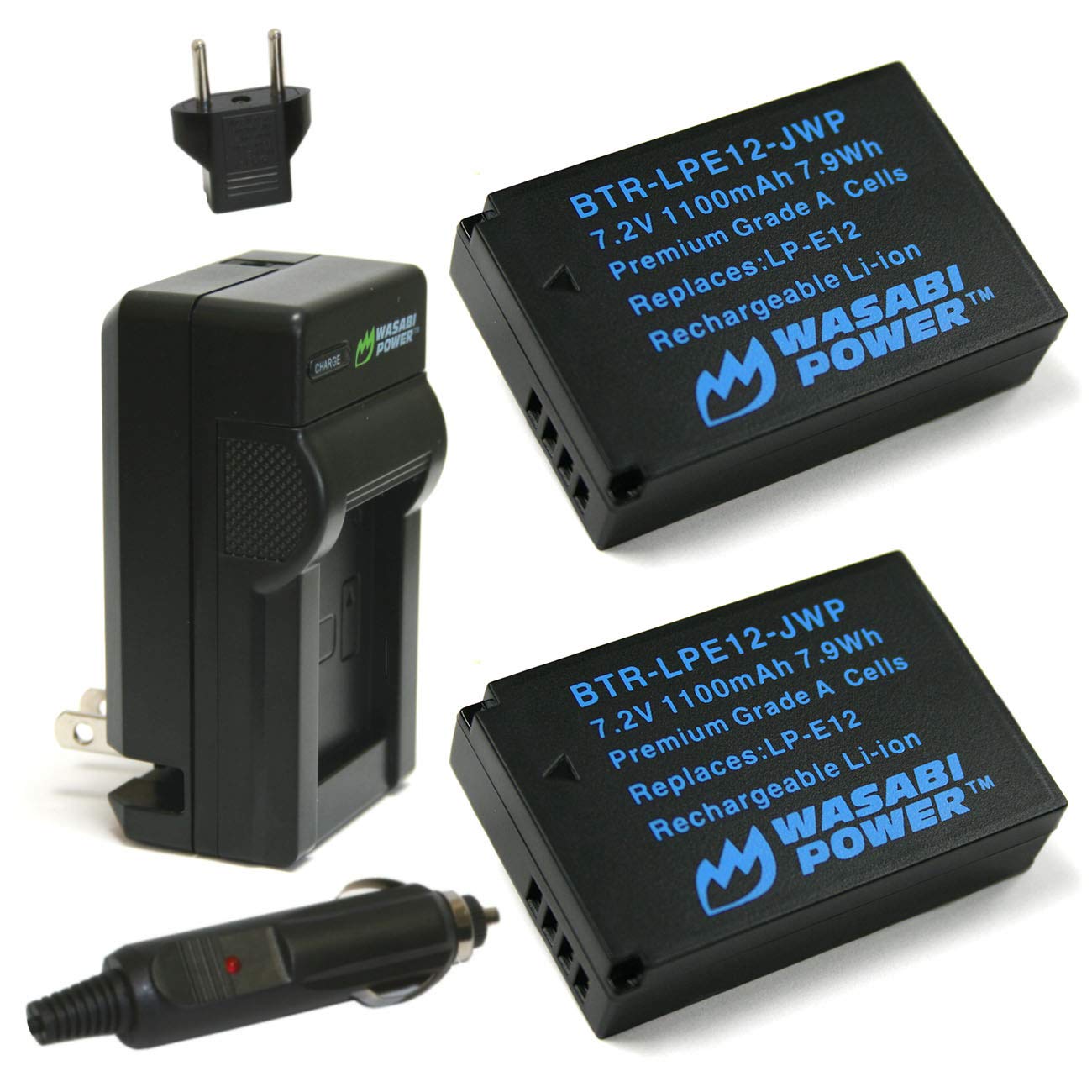 Wasabi Power Battery (2Pack) and Charger for Canon LPE12 and EOS M, EOS M10, EOS M50, EOS M50 MII, EOS M100, EOS M200, EOS Reb