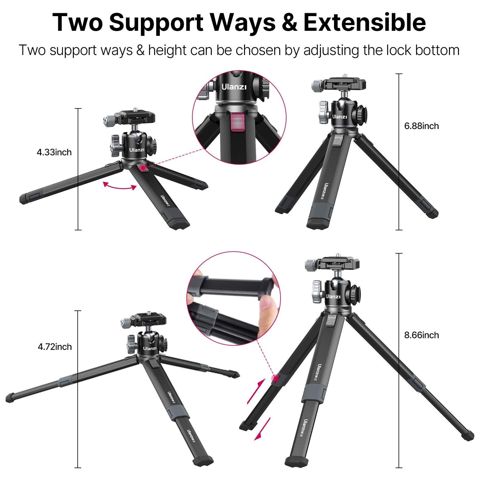 Portable Desktop Mini Tripod Pictron Mt 24 Compact Camera Tripod Aluminum Alloy With 360� Ball Head,1/4 Inches Quick Release Plate For Dslr Camera Video Camcorder, Load Up To 11Lbs/5Kg