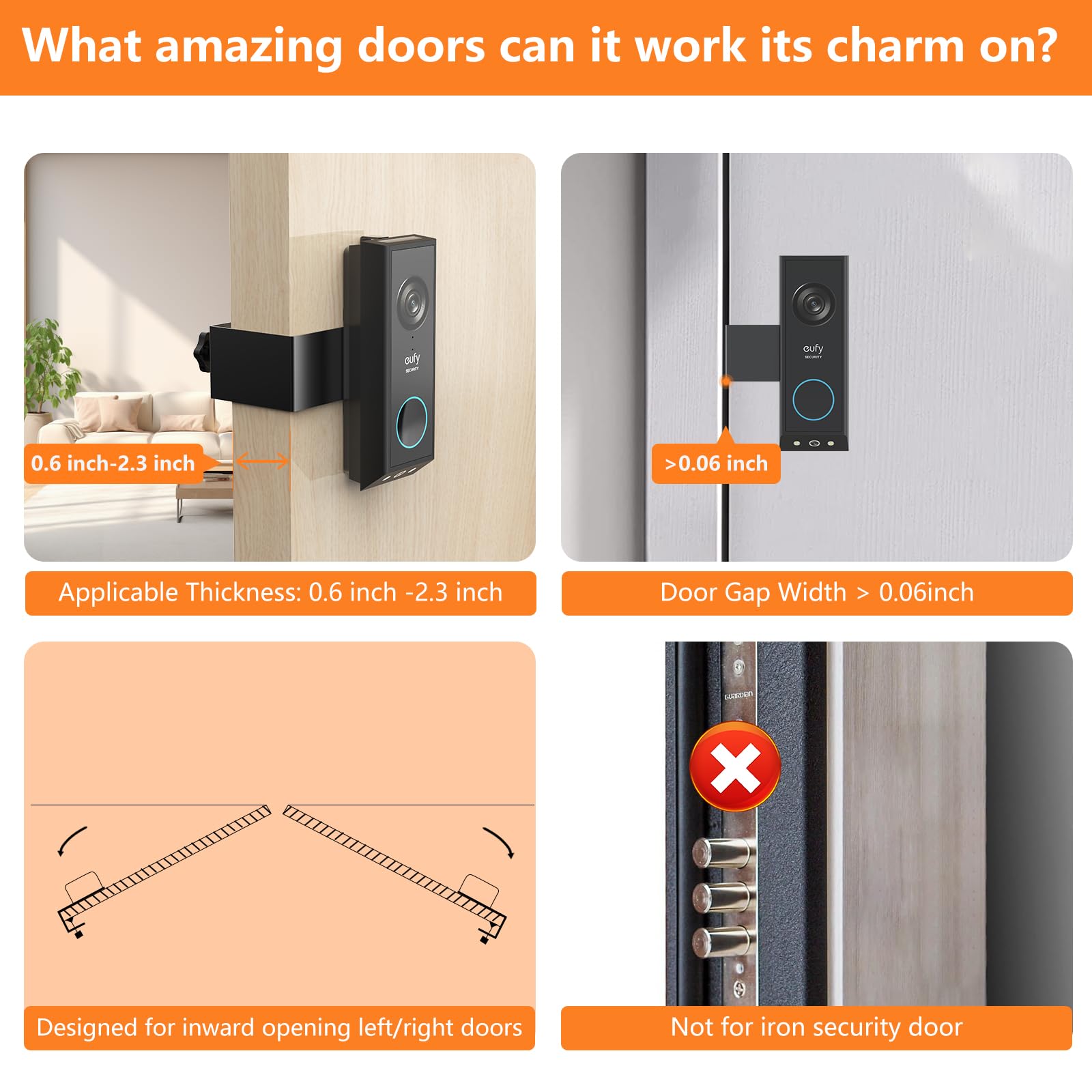 Anti Theft Doorbell Mount For Eufy E340, No Drill Adjustable Doorbell Camera Mount Compatible With Eufy Doorbell E340, Not Block