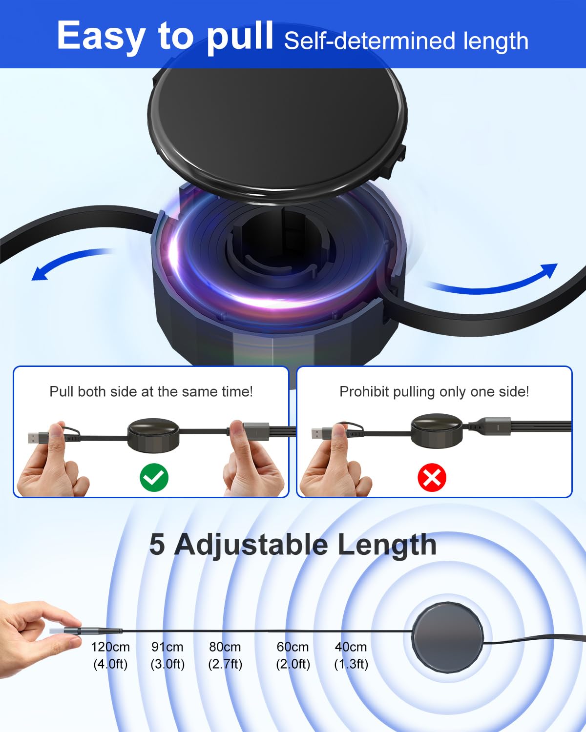 Retractable Multi Charging Cable For Apple Watch - 100W 4 In 1 Retractable Charging Cable With Lightning/Micro/Type C/Iwatch Por