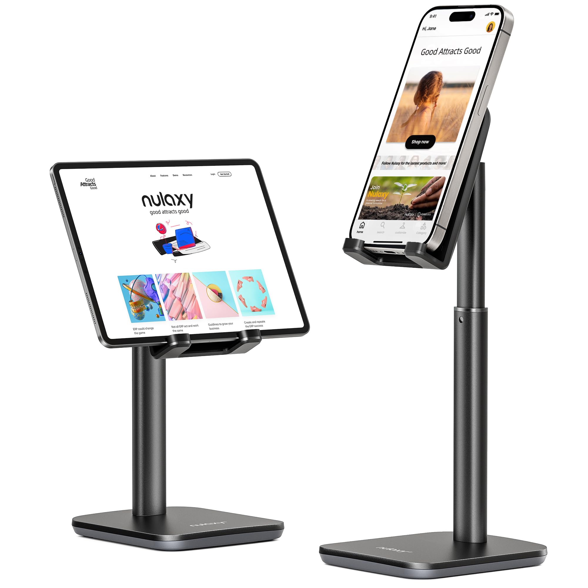 Nulaxy Phone Stand, Height Angle Adjustable Cell Phone Stand, Phone Holder For Desk Compatible With Phone 16 15 14 13 12 Mini 11 Pro Xs Max Xr X 8 7 6 6S Plus, All Smartphones (4 8 Inches)   Black