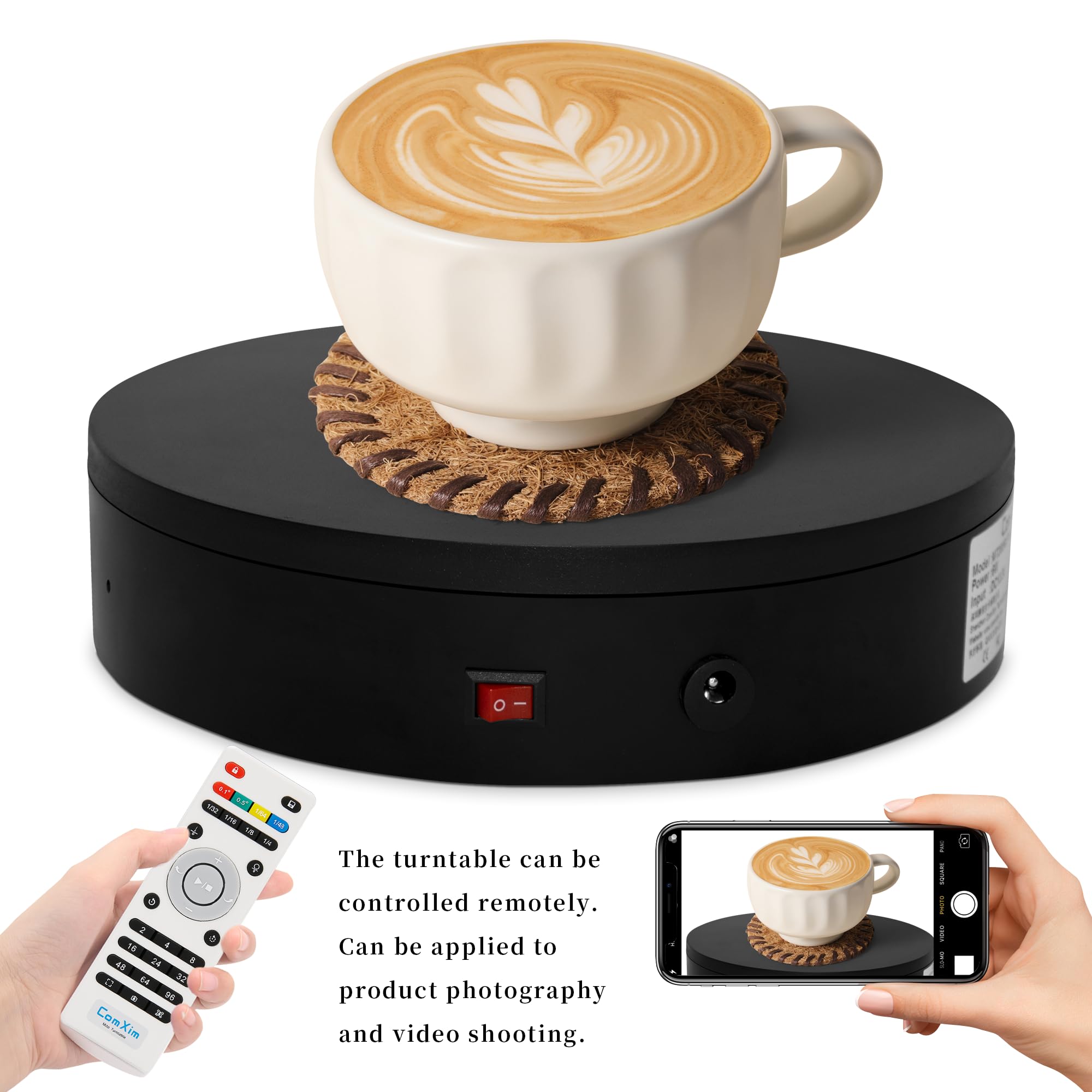 Comxim 360 Degree Black Rotating Display Stand, Automatic Rotating Turntable For Photography Products And Display,Angle, Speed,