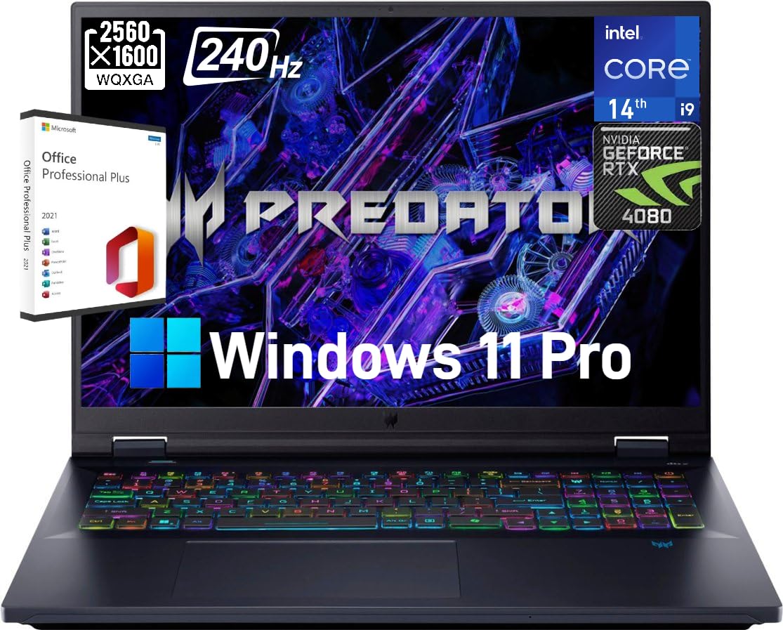 Acer Predator Helios Neo 18   Intel 24 Core I9 14900Hx, Rtx 4080, 18'' 2.5K Ips 240Hz, 64Gb Ddr5, 1Tb Ssd, Backlit Keyboard, Win
