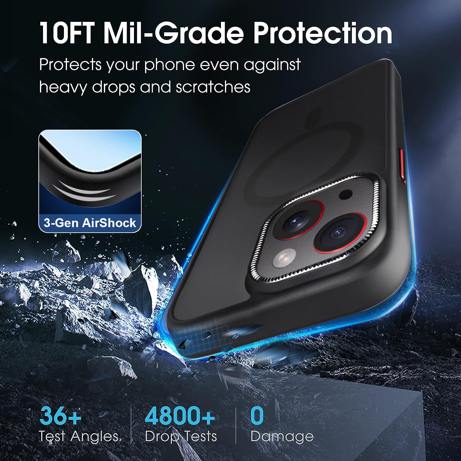 Yzoiko Strong Magnetic Case For Iphone 15 Case With Integrated Camera Lens Protection [10Ft Military Grade Protection] Compatibl