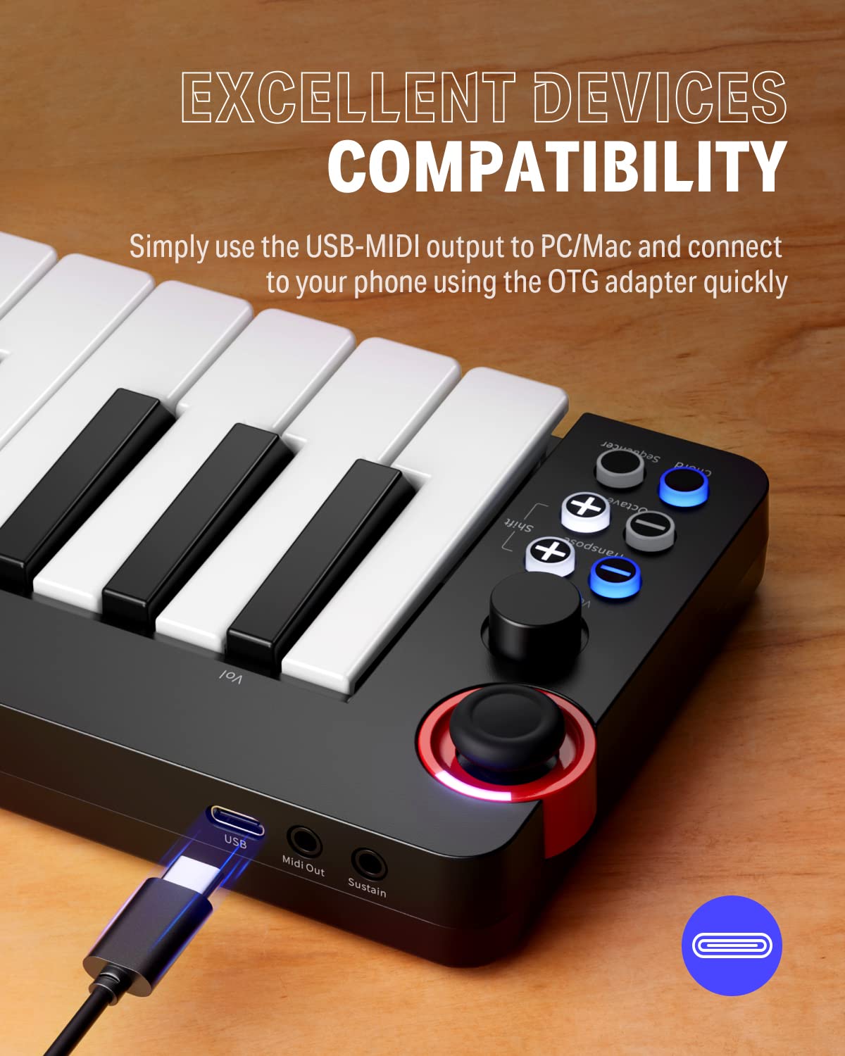 Usb Midi Keyboard Controller Mini 32 Key, Donner N 32 With Screen, Sequencer, Chord, Bend Sound Effects By Light Up Joystick For
