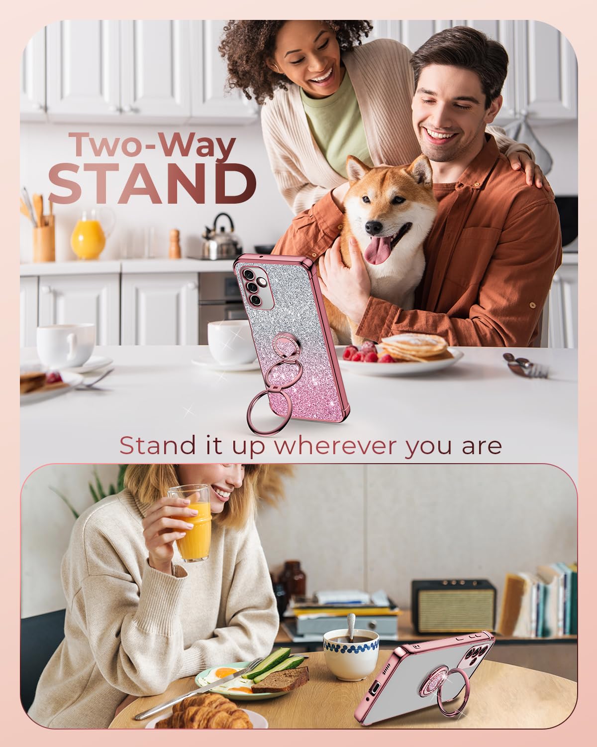 Xyz For Samsung Galaxy S24 Case With Stand, Galaxy S24 Case With Double Ring, Women Girls Bling Luxury Glitter Clear Phone Case