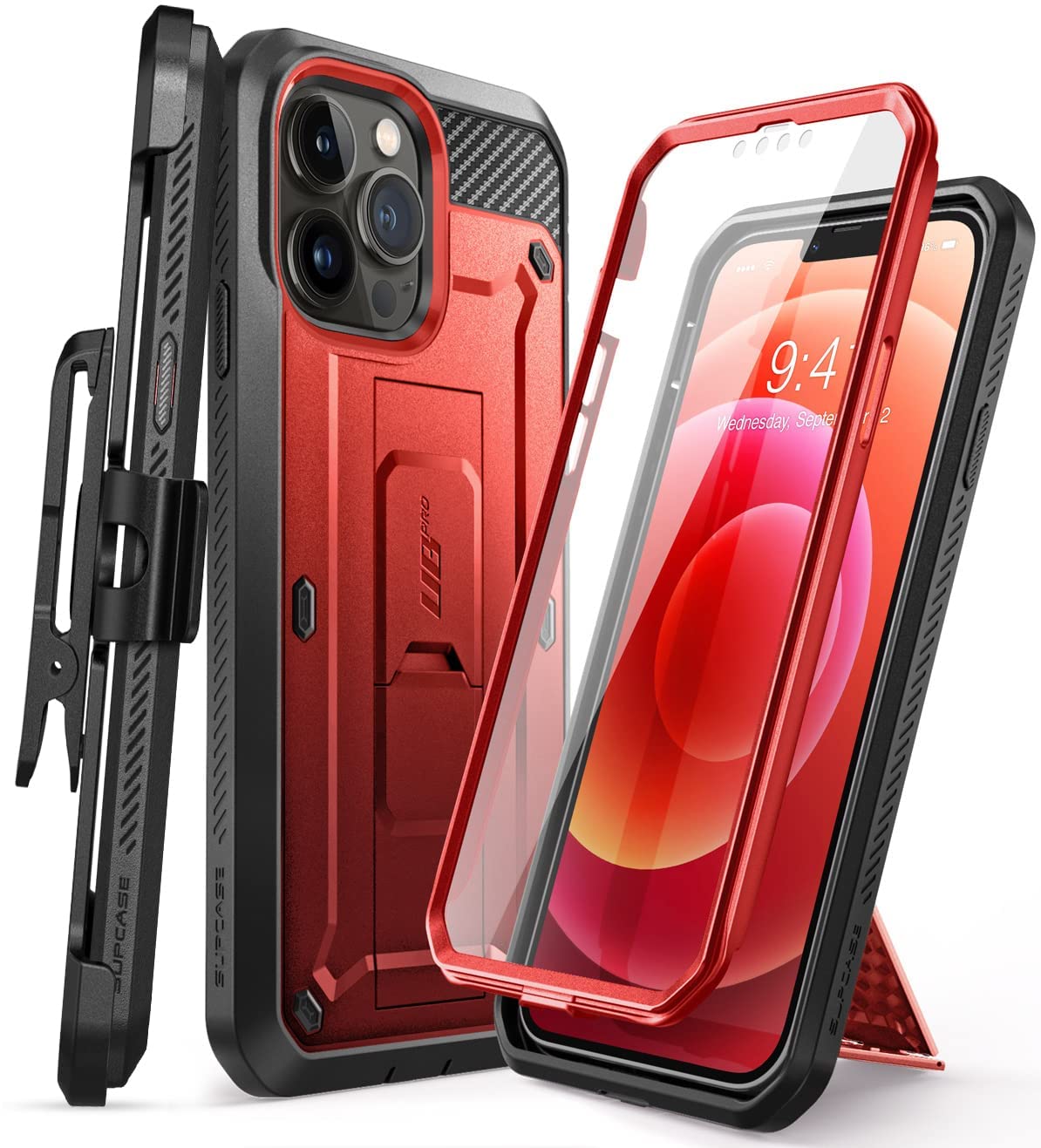 SUPCASE for iPhone 13 Pro Case with Kickstand & Belt-Clip (Unicorn Beetle Pro), [Built-in Screen Protector] [Military-Grade Prot