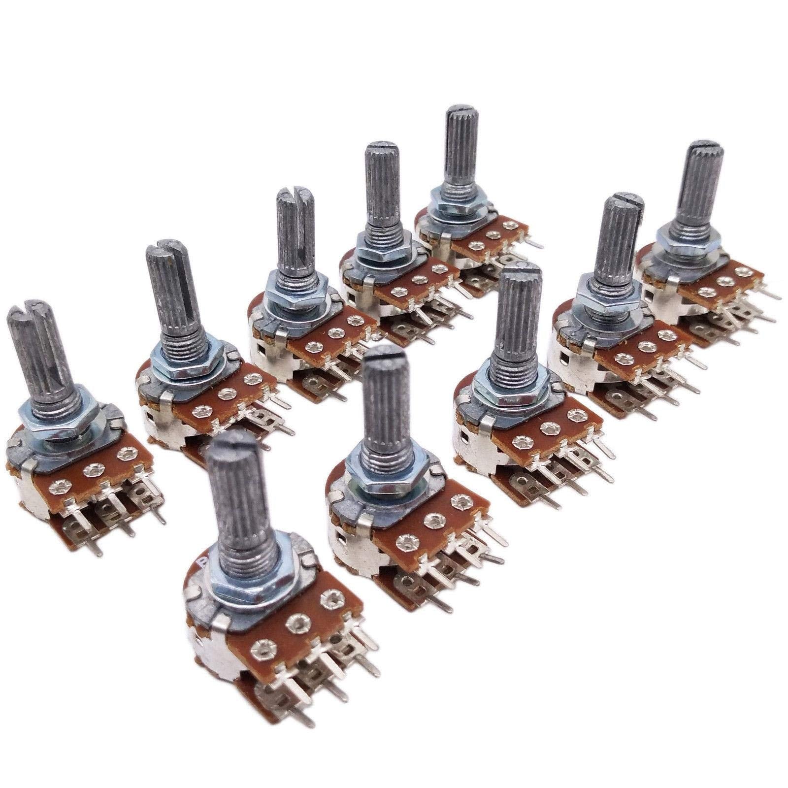 10Pcs 20K Ohm B20K Dual Stereo Potentiometer Pots Shaft S 20Mm 6Pin