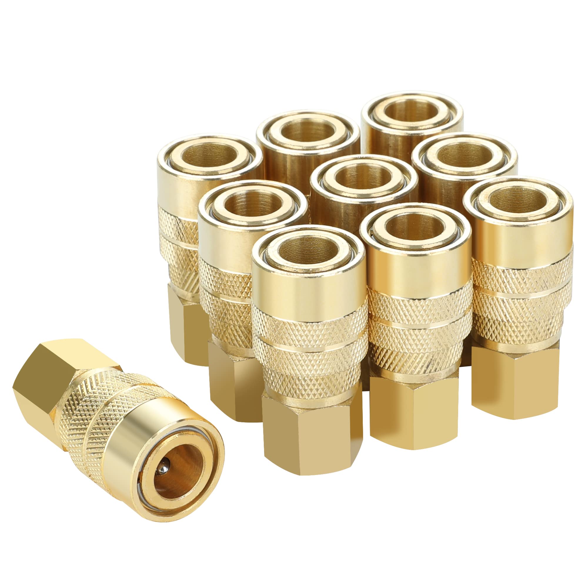 Joroy Brass Air Hose Fittings, Industrial M Type Plug, 1/4 Inch Body Size, 1/4 Inch Npt Female Threads, 10 Pieces Air Compressor