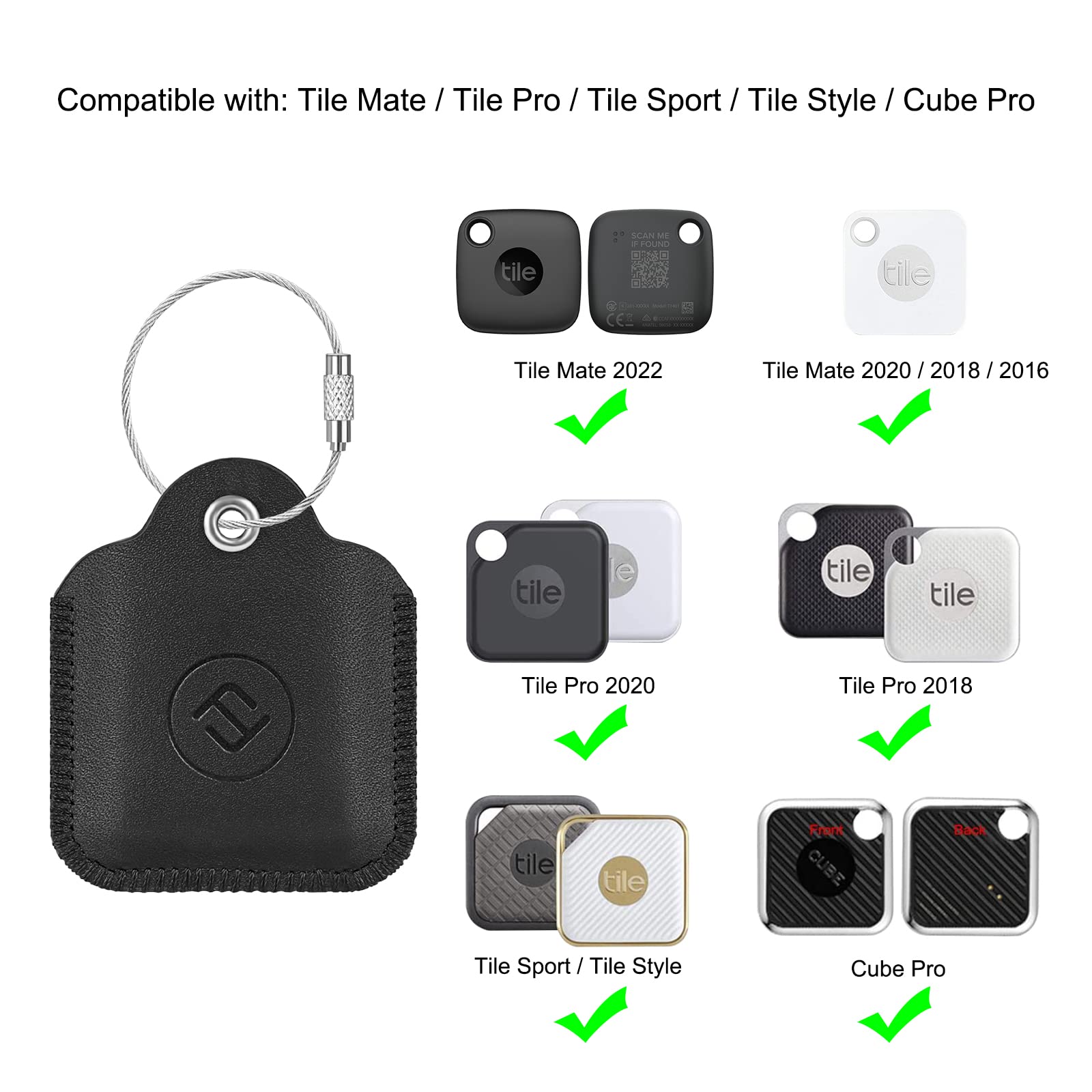 Fintie Genuine Leather Case For Tile Mate (2022/2020/2018/2016), Tile Pro (2020/2018), Tile Sport, Tile Style, Cube Pro Key Find