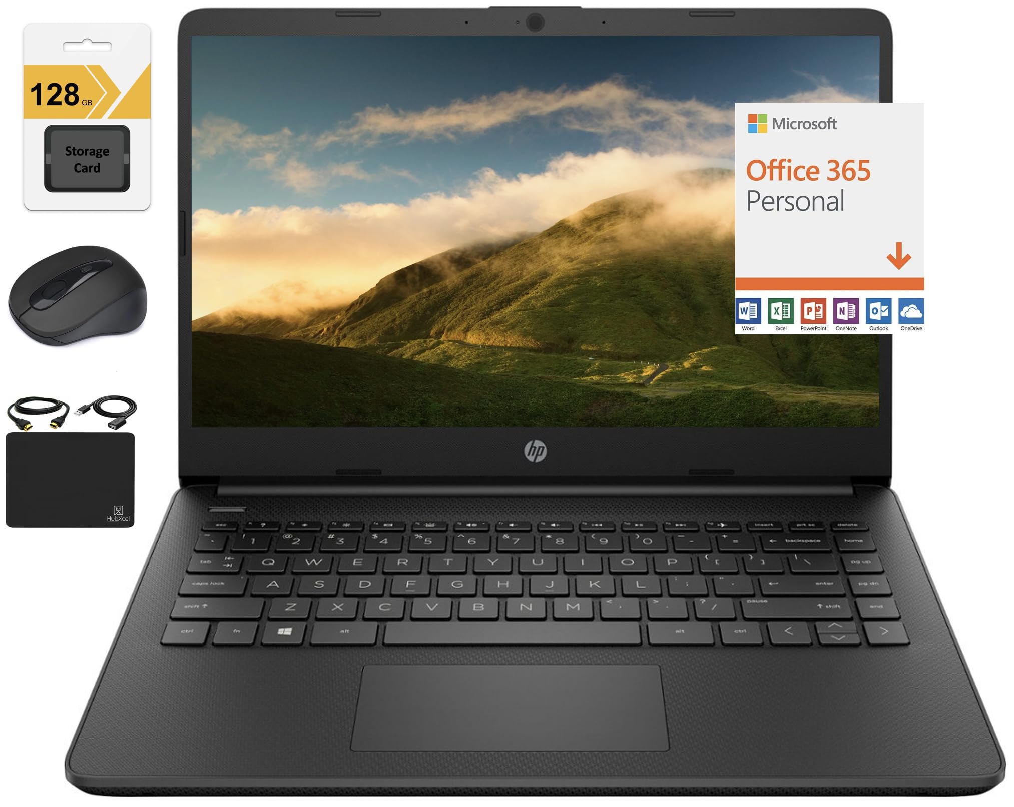 HP New 14 HD Ultra Light Thin Laptop, Quad-Core Intel Celeron Processor, 8GB RAM, 192GB (64GB eMMC+ 128GB Card), Wi-Fi, Upto 11 