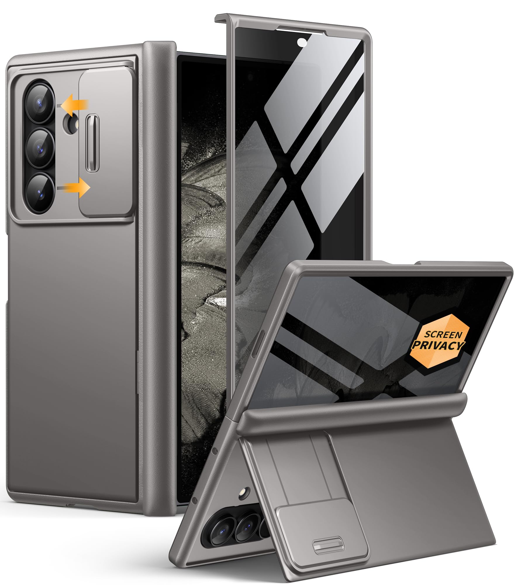 BERFY for Z Fold 8 Ultra Case, Builtin Privacy Screen & Kickstand, Gray