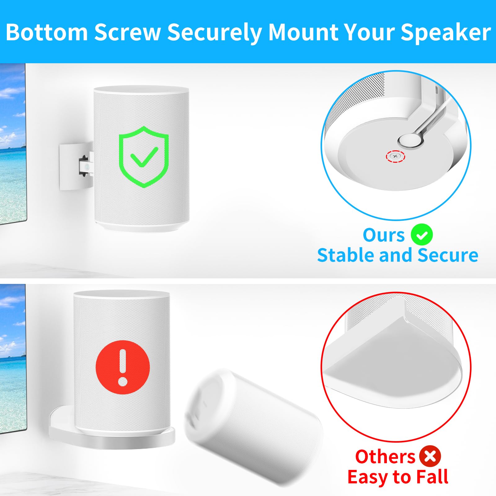 Yibracki Heavy Duty Speaker Wall Mount And Ceiling Speaker Mount For Sonos Era 100 Wireless Speaker Mount,Tilt & Swivel Adjustab