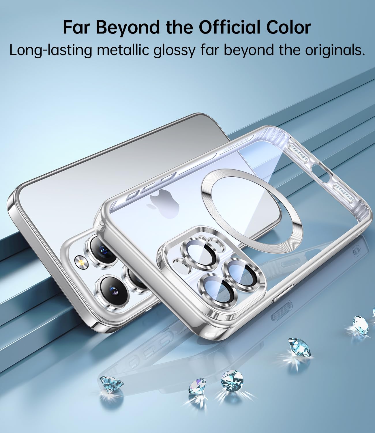 Jueshituo Magnetic Titanium Color For Iphone 15 Pro Case With Full Camera Protection [No.1 Strong N56 Magnets] [Military Grade D