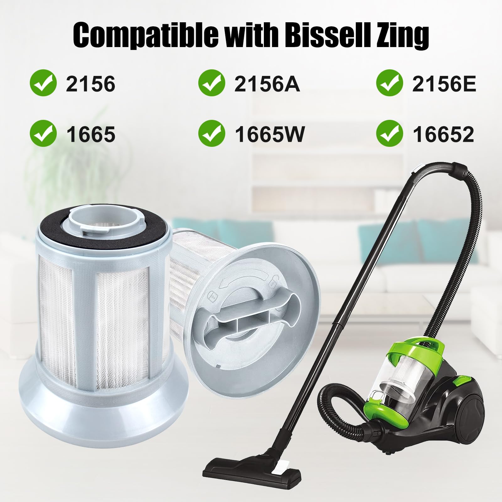 2 Pcs 2156A Filters Compatible For Bissell 2156, 2156A, 2156E,1665, 16652, 1665W Zing Canister Vacuum Cleaner, Replace 1613056