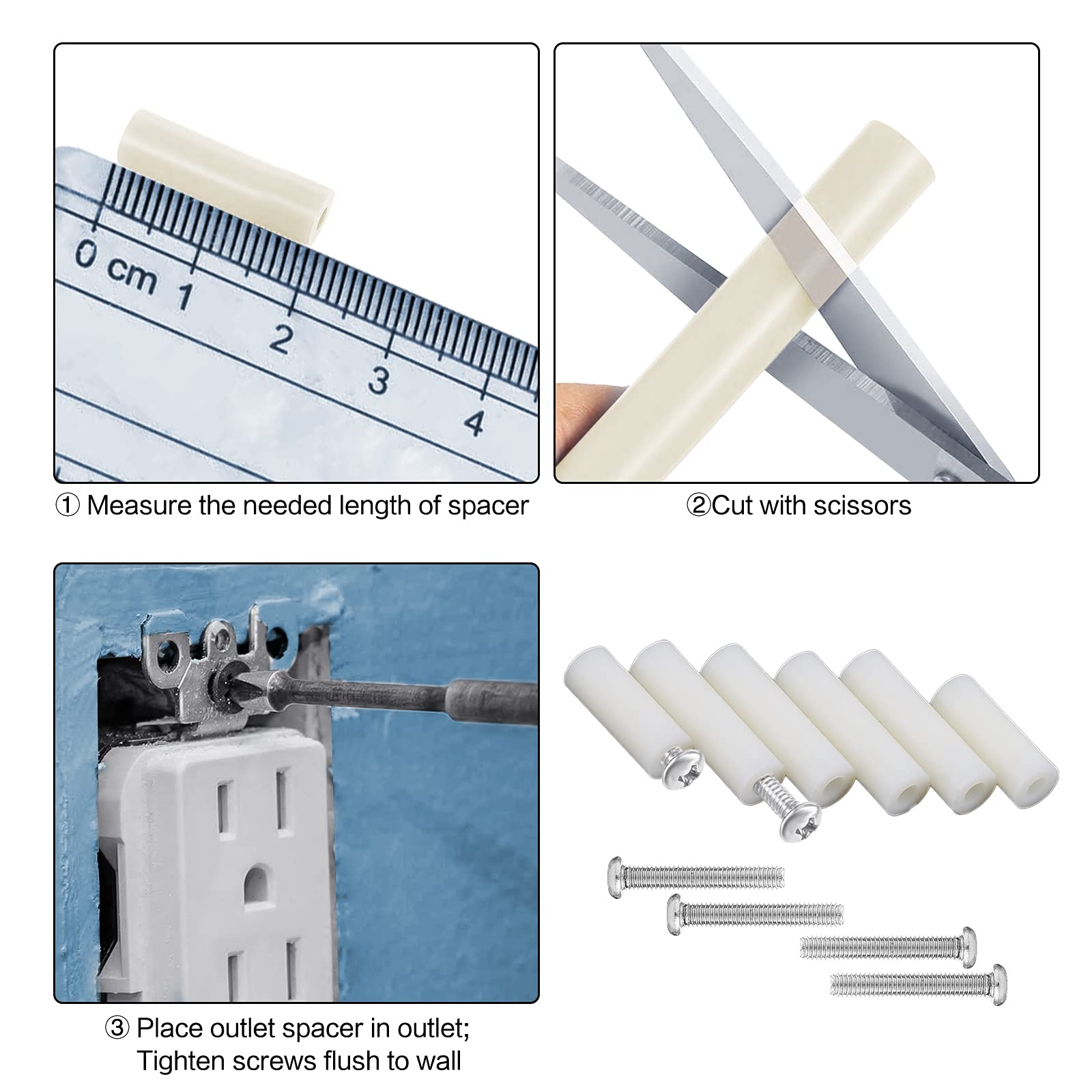 64Pcs Electrical Outlet Box Extender Kit Includes 32P Outlet Spacers 32P 1 1/2 Inch 6 32 Thread Flat Head Device Mounting Electr