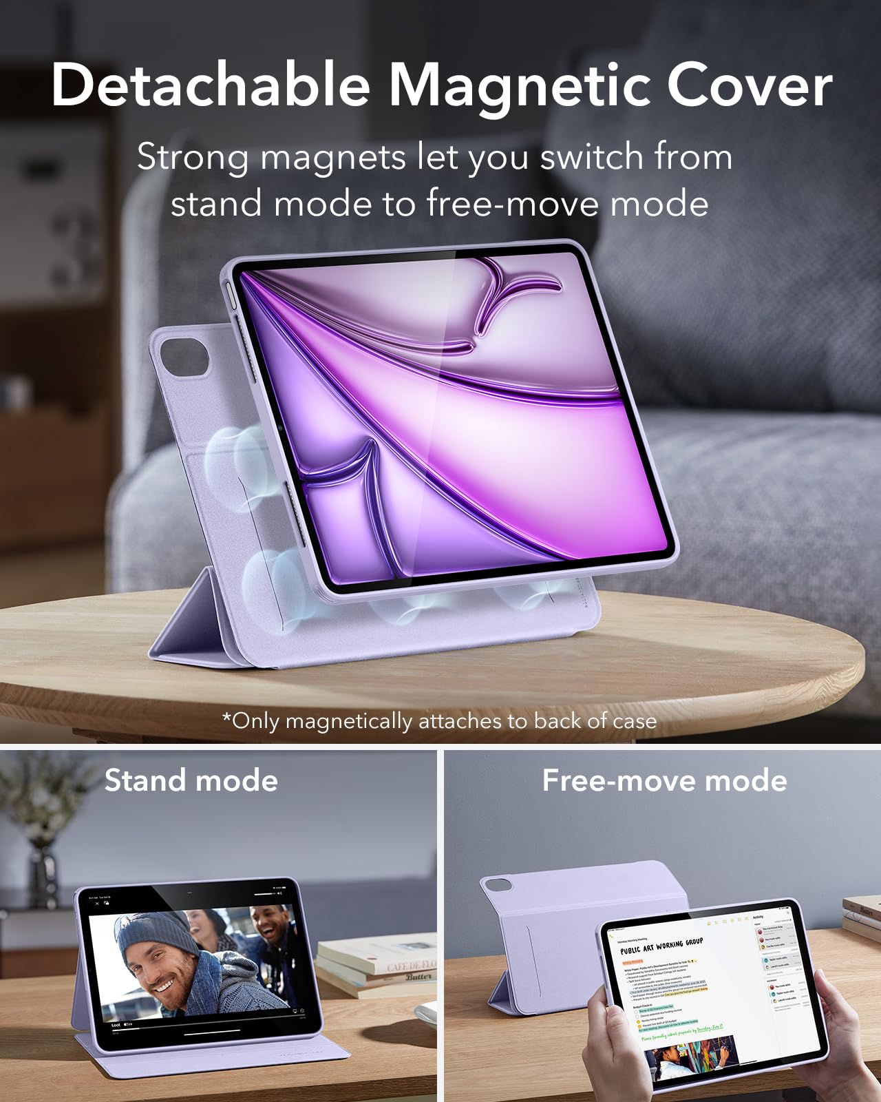 Esr For Ipad Air 13 Inch Case M2(2024), Ipad Air 13 Case With Pencil Holder, Removable Magnetic Cover, Vertical Stand, Fully Supports Pencil Pro And Pencil(Usb C), Rebound 360 Series, Purple