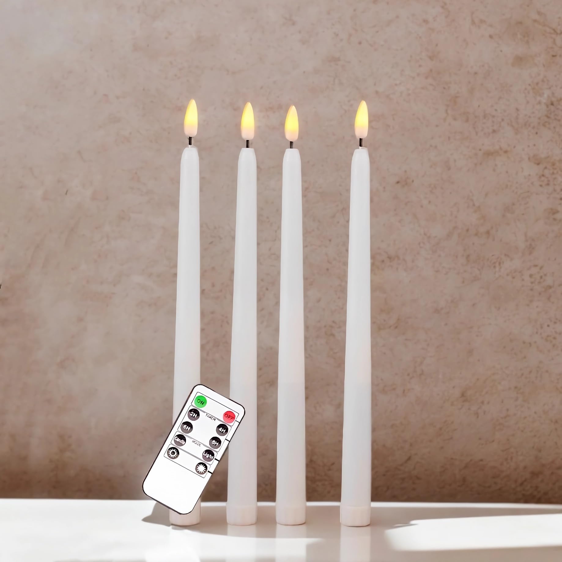 Ni Jasw White Flameless Taper Candles With Remote, Flickering Battery Powered Led Candlesticks Set Of 4