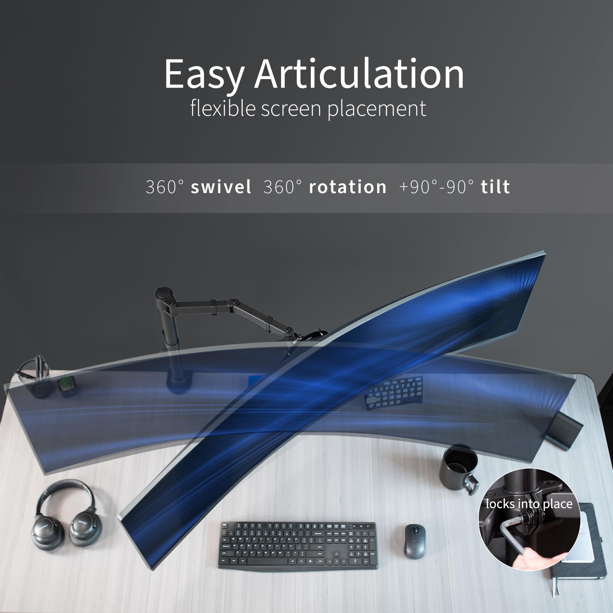 VIVO Single Large Monitor Arm Desk Mount, Holds Screens up to 45 inch Ultrawide, Fully Adjustable Stand with C Clamp and Grommet Base, VESA 75x75mm or 100x100mm, Black, STAND V149