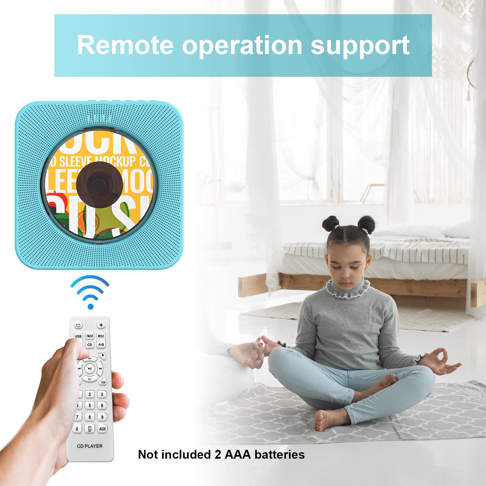 Weeuus Cd Player Portable With Bluetooth,Desktop Cd Player With Remote Control,Kids,Kpop,Dual Stereo Speaker,Dust Cover, Fm Radi