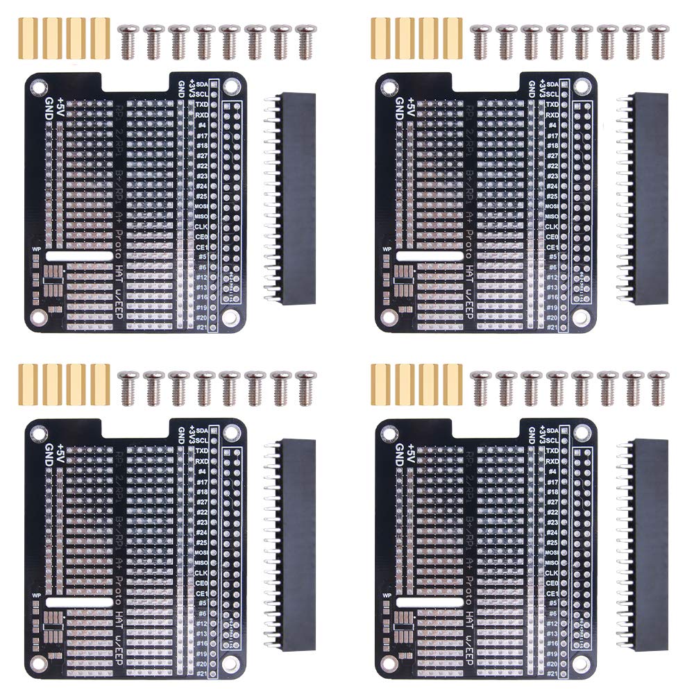 Geeekpi 4X Prototype Breakout Diy Breadboard Pcb Shield Board Kit For Raspberry Pi 4 3 2 B+ A+ (Black)