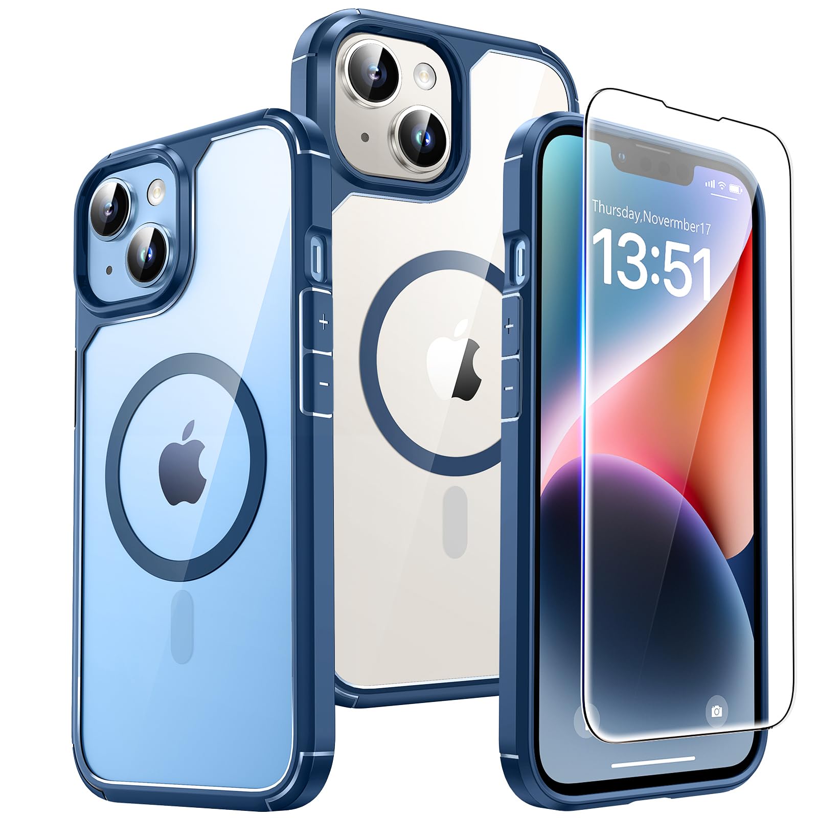 Tauri 3 In 1 Magnetic For Iphone 14 Plus Case, Compatible With Magsafe [Yellowing Resistant] With 2X Screen Protector, [Military