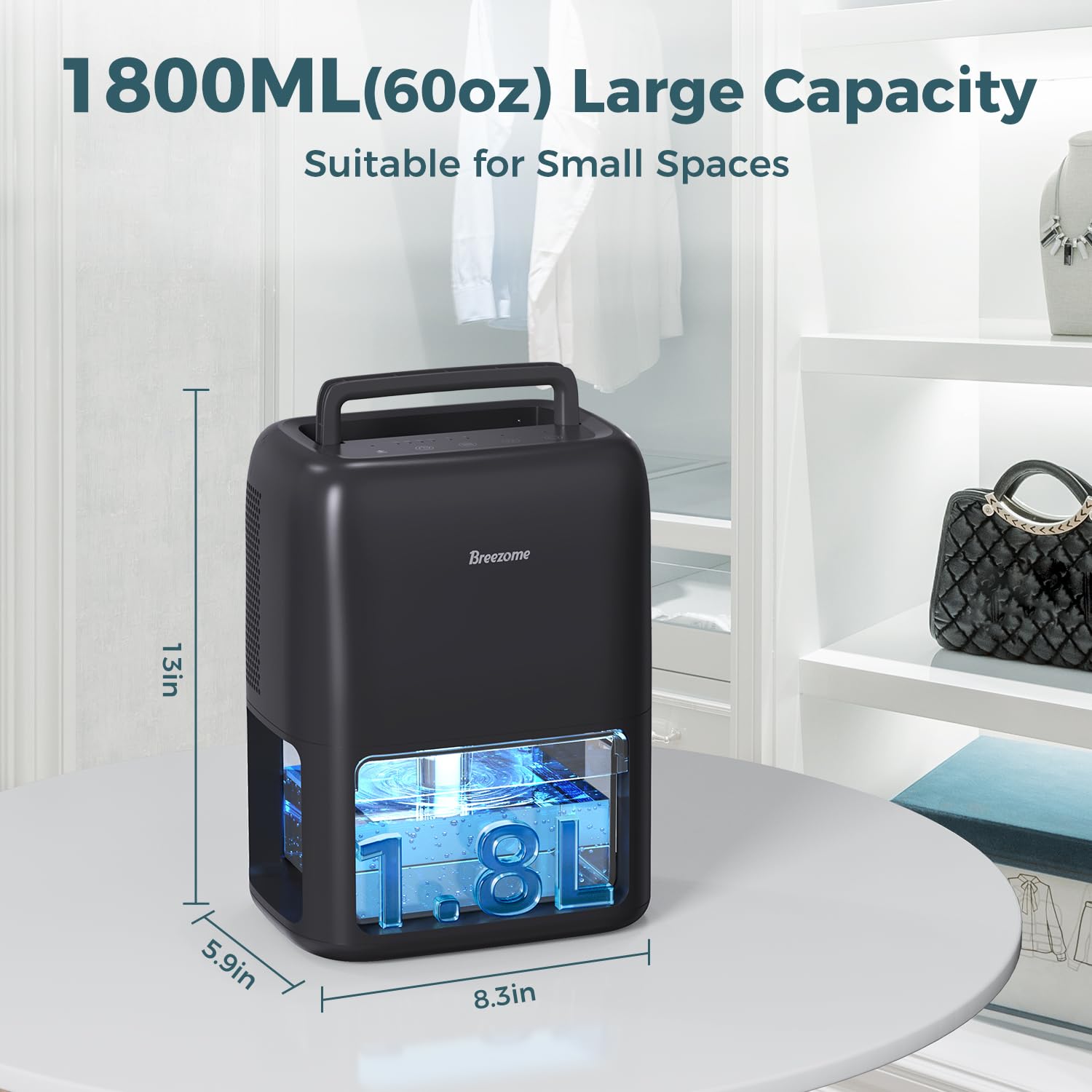 Breezome 60 Oz Dehumidifiers For Home, Dual Semiconductor Quiet Dehumidifier With Timer Auto Off Sleep Mode 7 Colors Light Porta