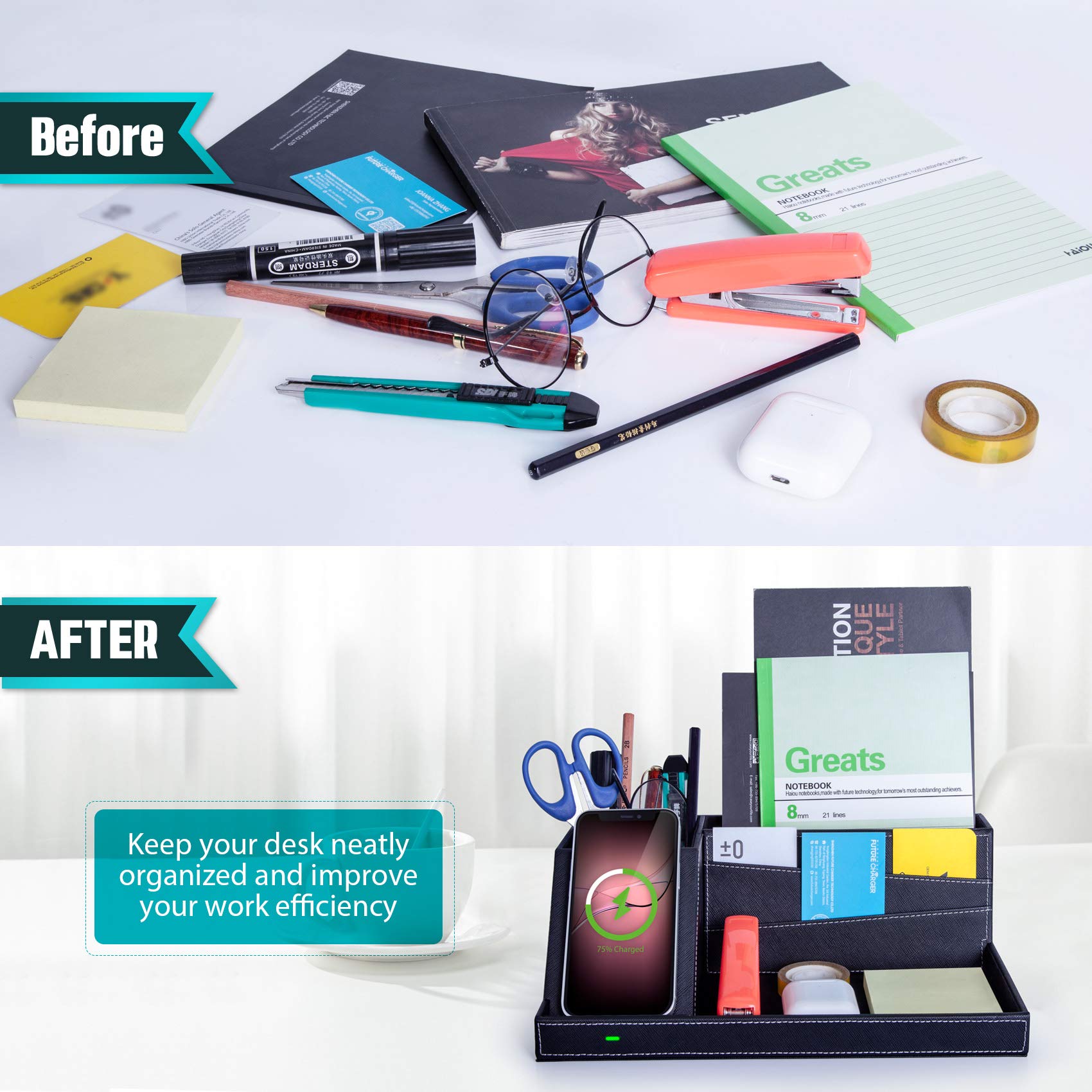 Fast Wireless Charging Station With Desk Organizer For Iphone 17/16/15/15 Pro/14/14 Pro Max/14 Pro/14 Plus/13/13 Pro Max/13 Pro/