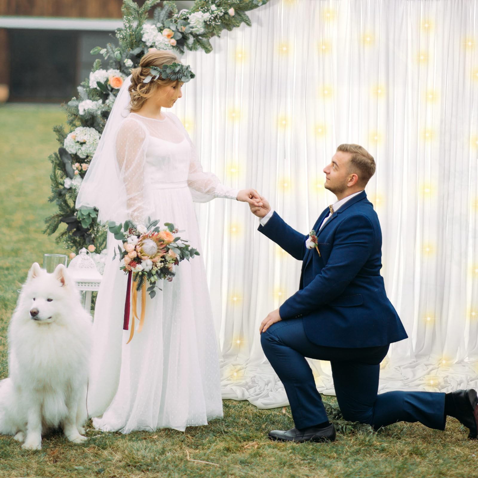 Bbto 2 Panels White Backdrop Curtains With Lights White Curtains For Parties Led Polyester Wedding Backdrop Window Curtains For