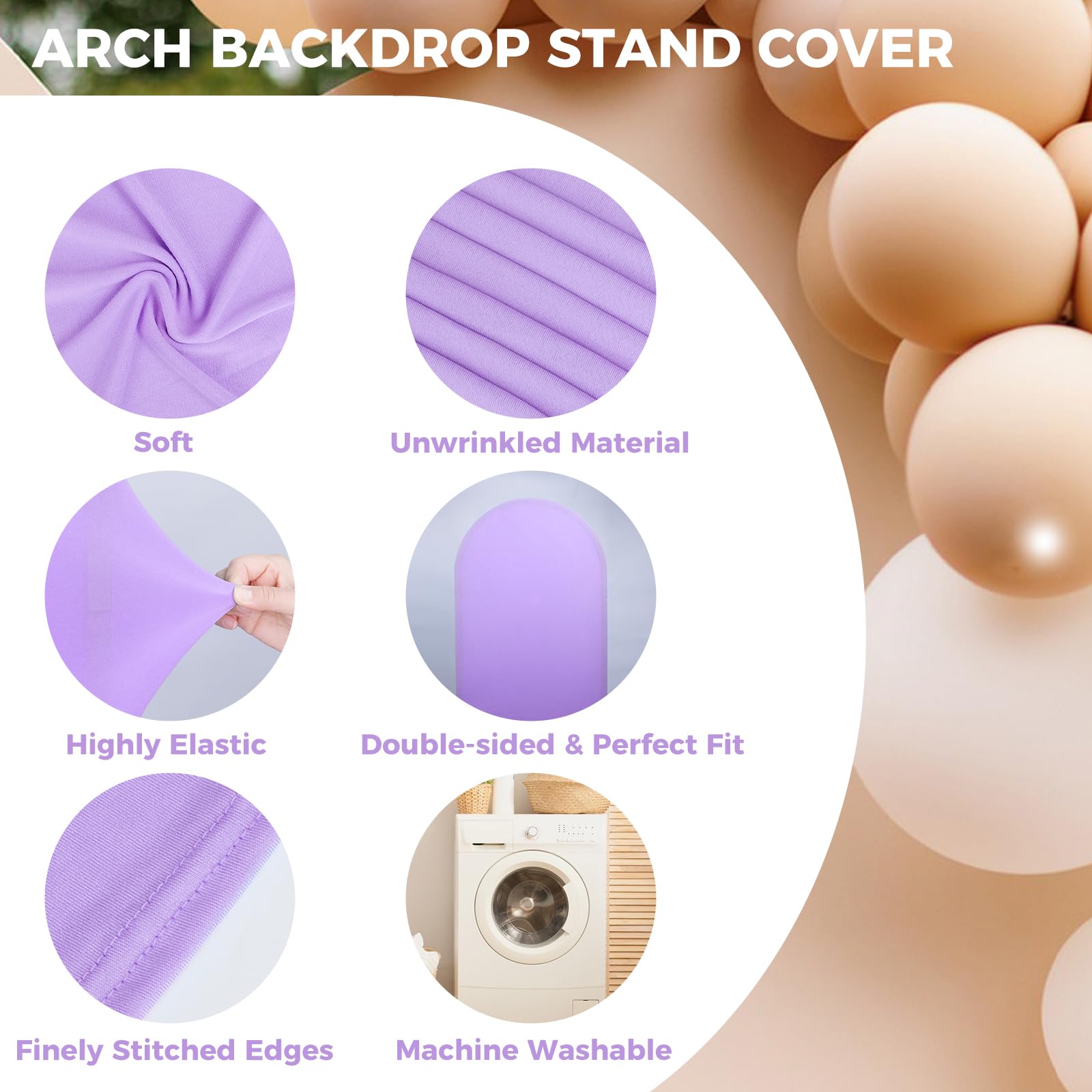 Babenest 5Ft Purple Wedding Arch Cover, Spandex Fitted Arch Backdrop Cover For Photography, Round Top Chiara Stand Cover For Par