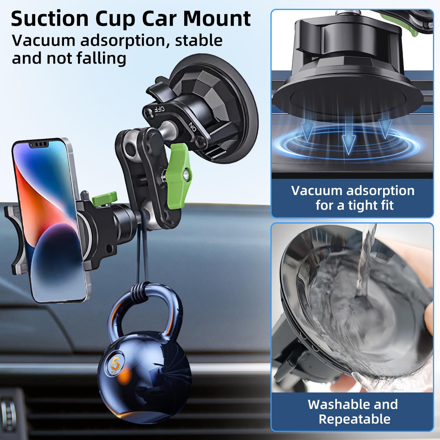 Hemmotop Suction Cup Car Phone Mount, 12 In Heavy Duty Metal Cell Phone Holder For Windshield, 360 Rotation Vacuum Magic Arm For