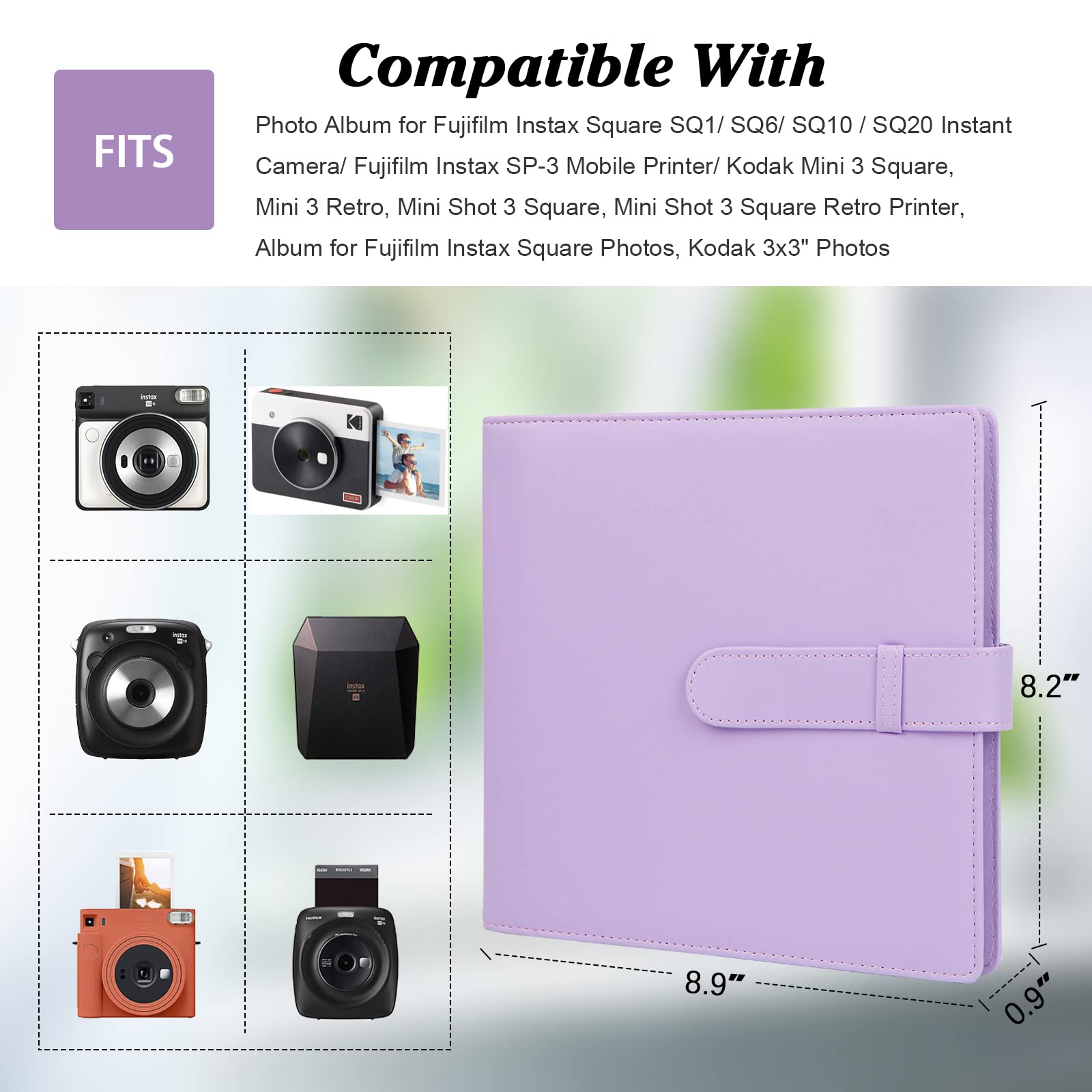 192 Pockets Photo Album For Fujifilm Instax Square Sq1/Sq6/Sq10/Sq20 Camera, Kodak Mini 3 Square,Mini Shot 3 Square, Mini Shot 3 Square Printer, Album For Instax Square Photo, Kodak 3X3' Photo