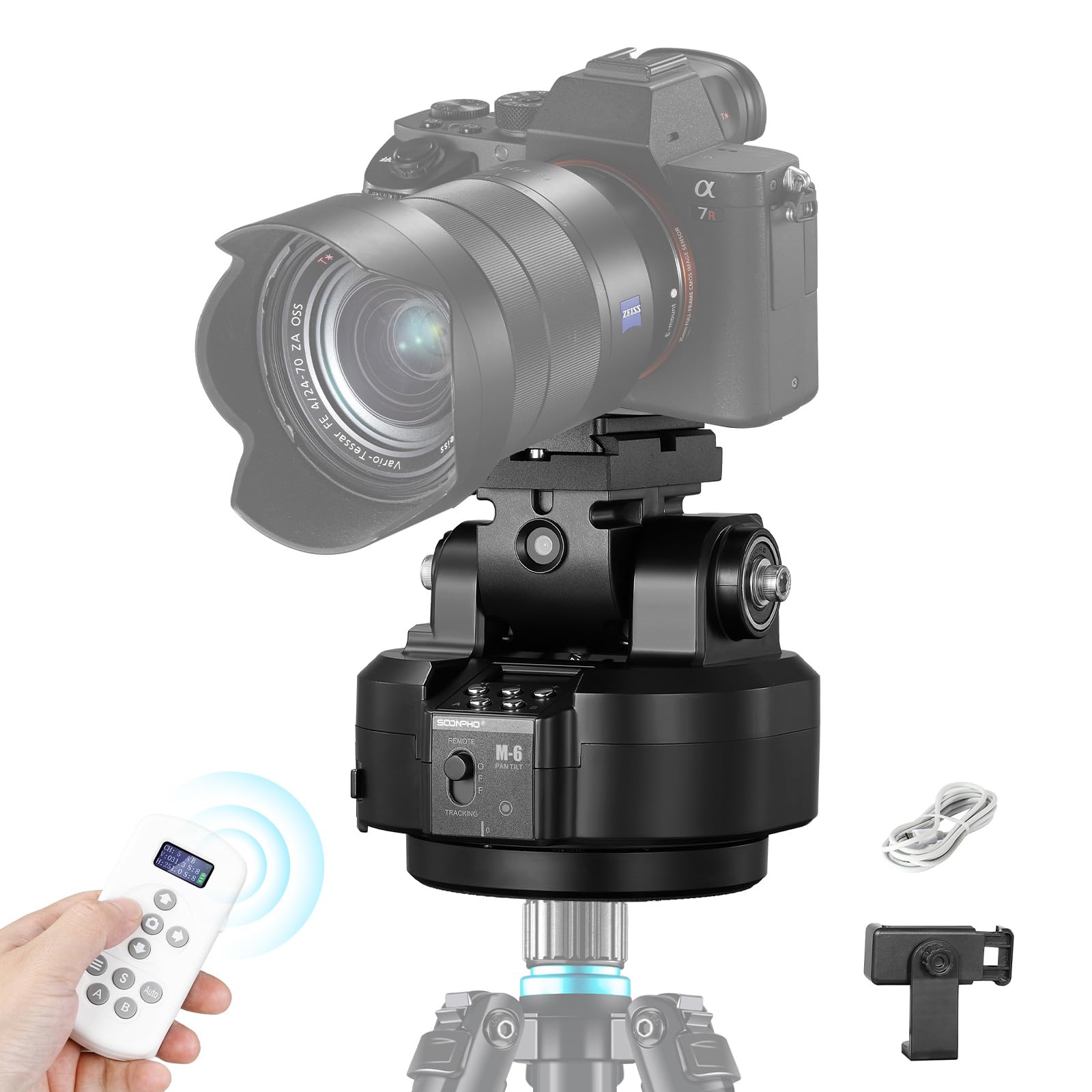 Soonpho M6 Auto Face Tracking Motorized Rotating Panoramic Tripod Head, Remote Control 360� Pan Tilt Head With Mobile Phone Clip For Dslr Cameras, Camcorders, Smartphones, Tripod