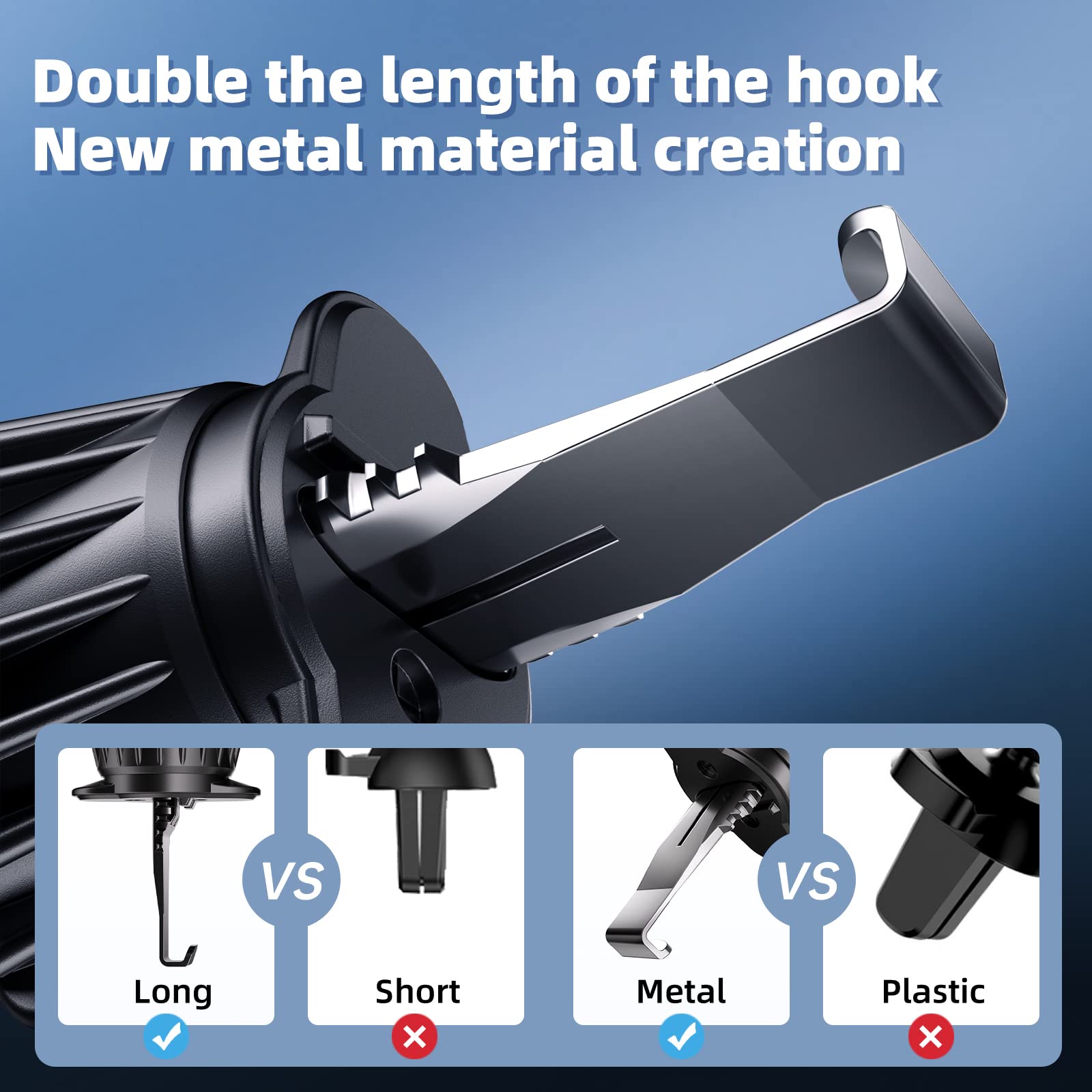 Hadini Magnetic Car Mount [Metal Hook Clip] Air Vent Phone Holder Compatible With All Smartphones