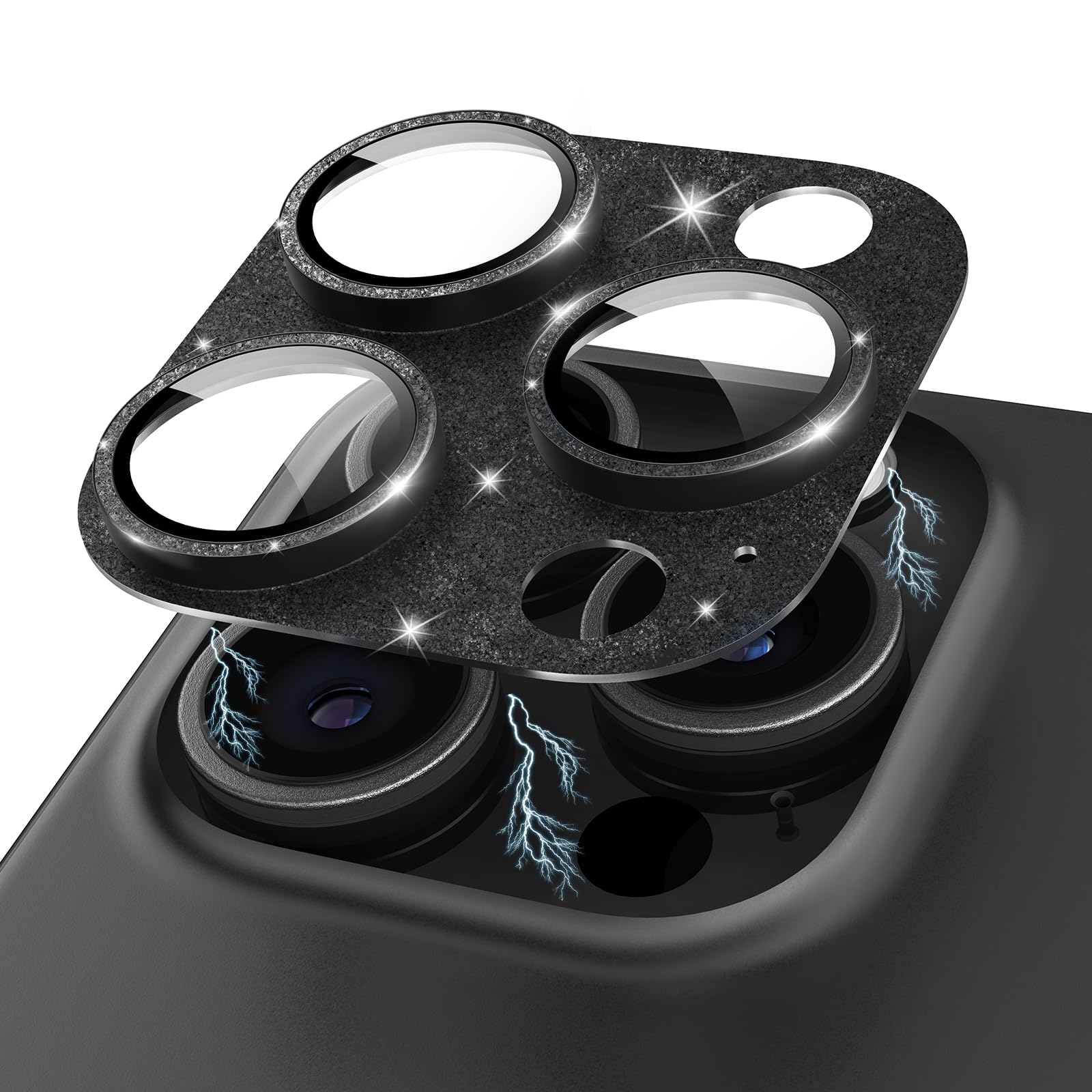 Kanosan For Iphone 15 Pro/Iphone 15 Pro Max Camera Lens Protector Glitter Plus 9H Tempered Glass Screen Case Friendly Camera Cov