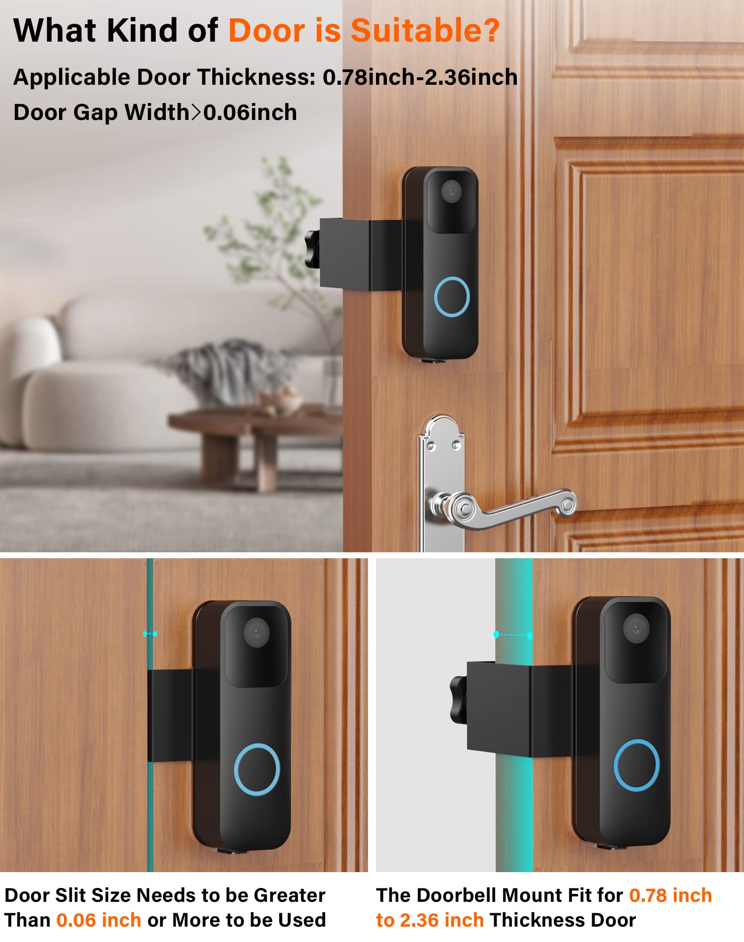 Anti Theft Blink Video Doorbell Door Mount, No Drilling High Quality Stainless & Aluminum Video Camera Doorbell Mount For Apartm